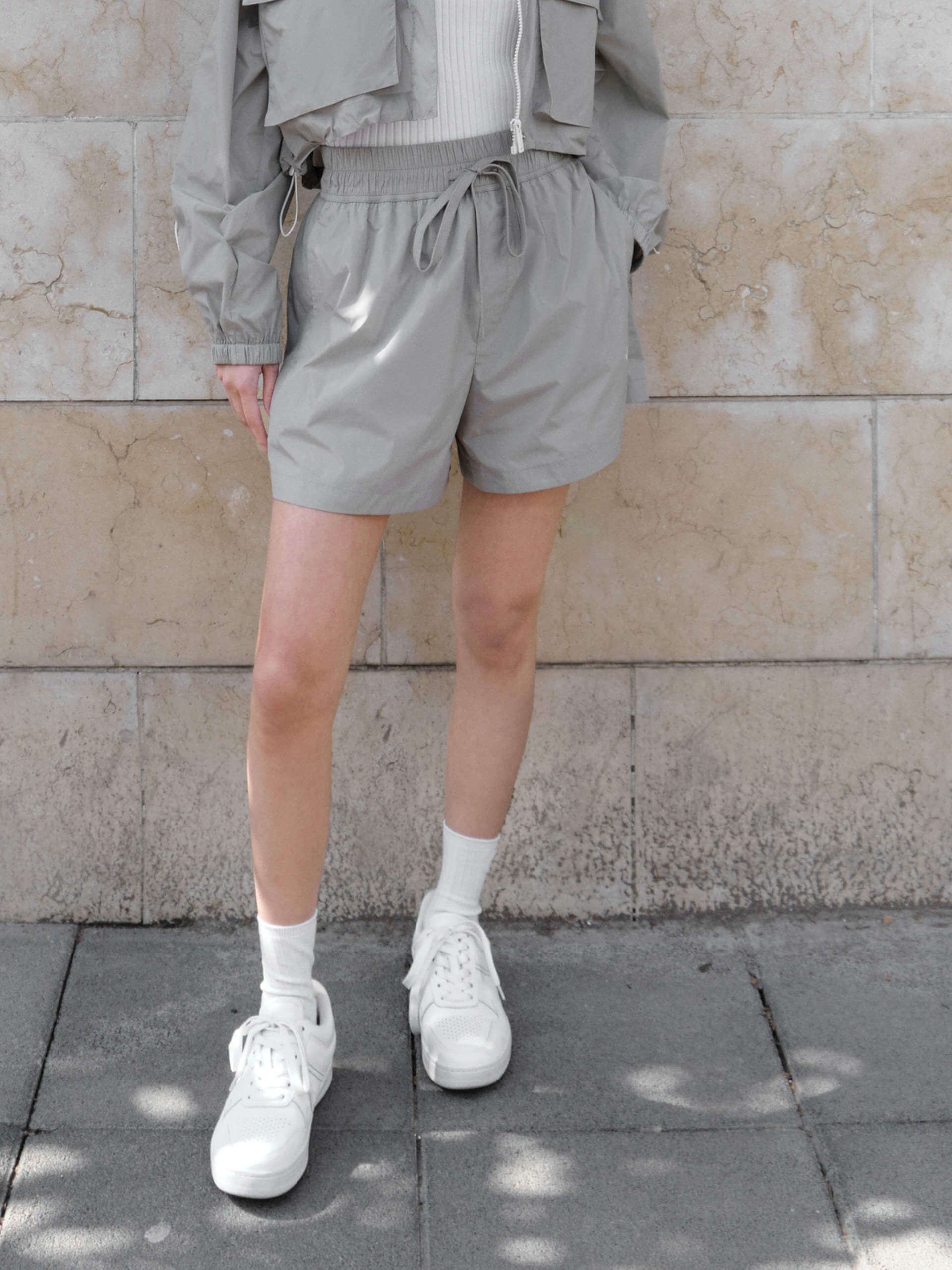 MO&Co. Women's Drawstring Athleisure Sun Protection Sporty Track Shorts in Grey