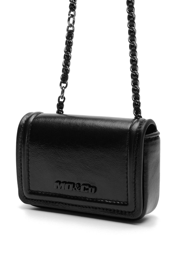 Black Chain Strap Crossbody Bag in Ovine Leather