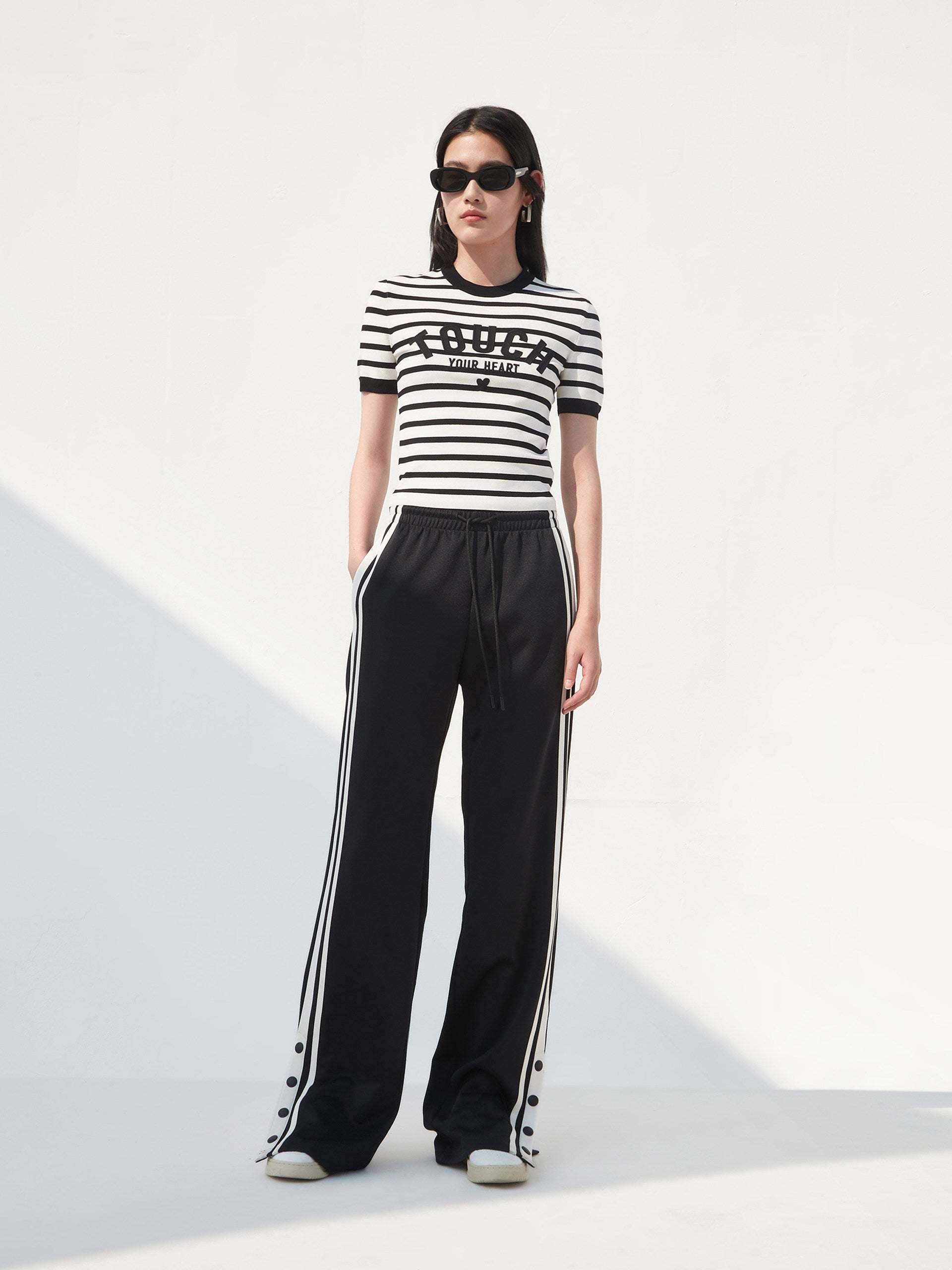 Contrast Drawstring Waist Full Length Causal Pants