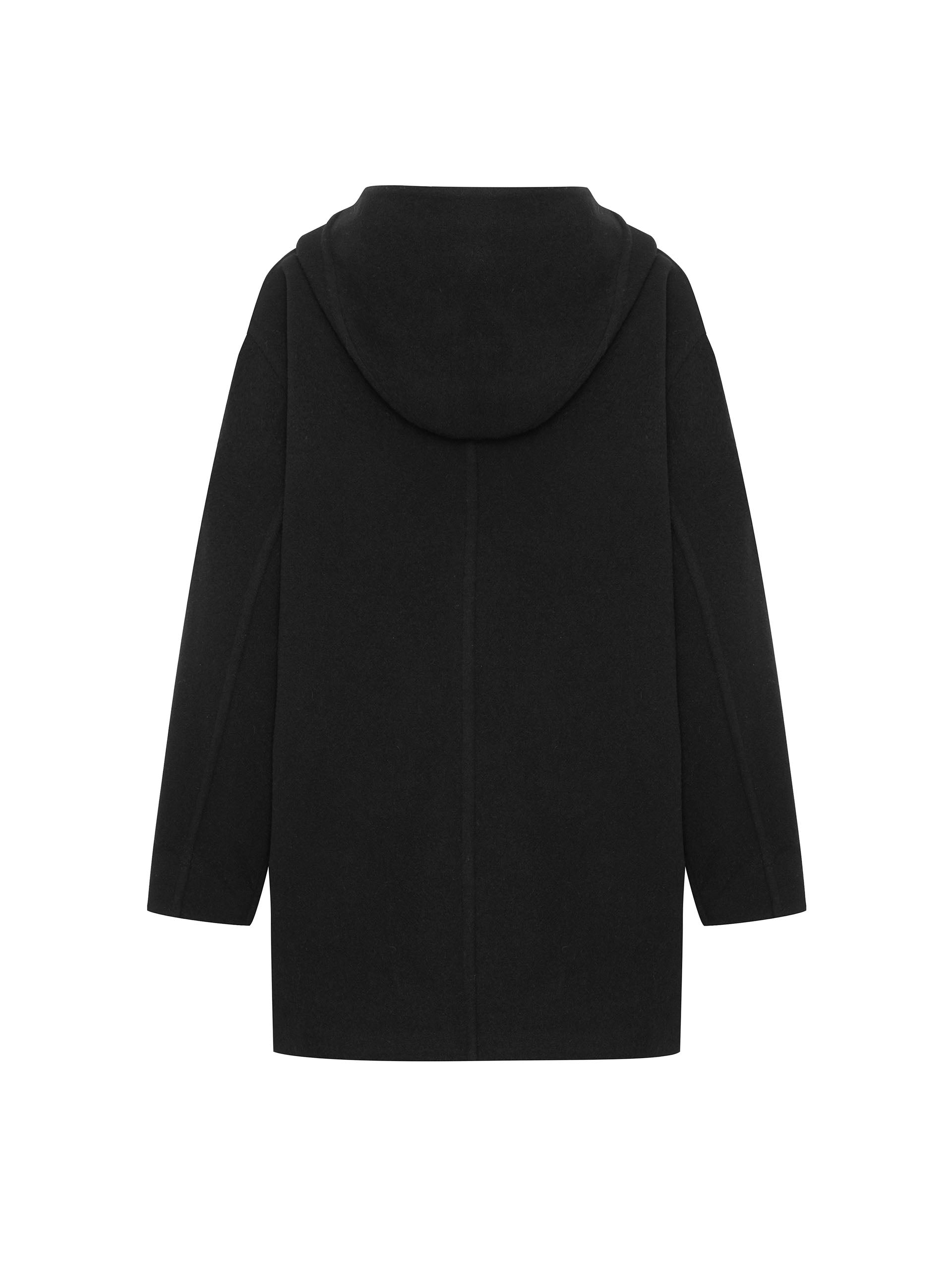 MO&Co. Women's Wool Blend Hooded Midi Coat in Black