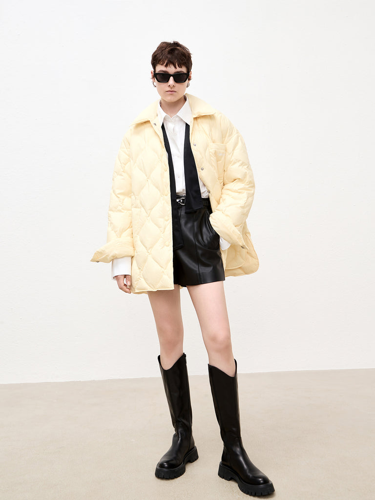 Yellow Oversized Down Jacket with Pockets