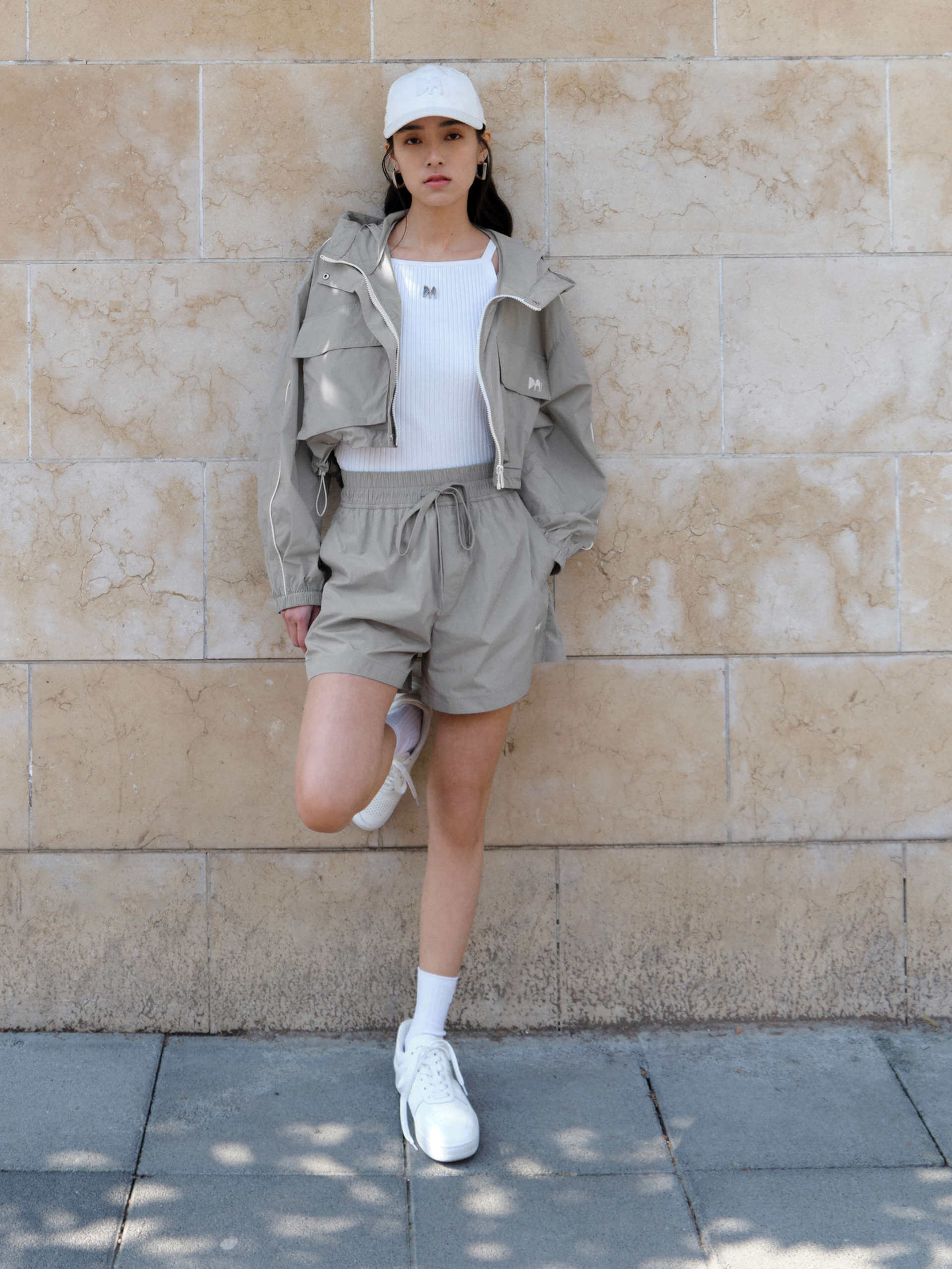 MO&Co. Women's Drawstring Athleisure Sun Protection Sporty Track Shorts in Grey