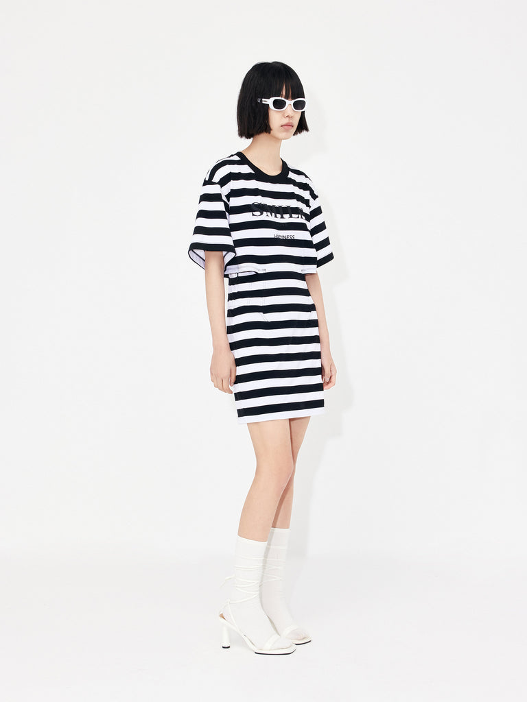 MO&Co. Women's Cutout Waist Striped Mini Dress for Summer