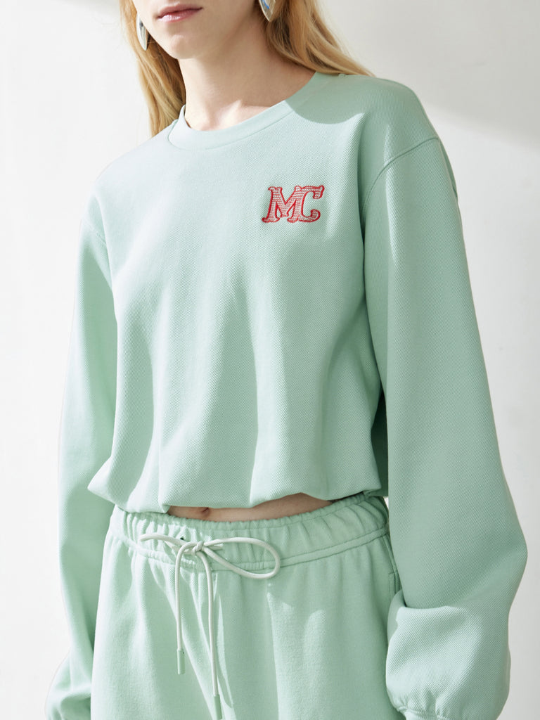 Women's Cotton Blend Cropped Sweatshirt in Mint