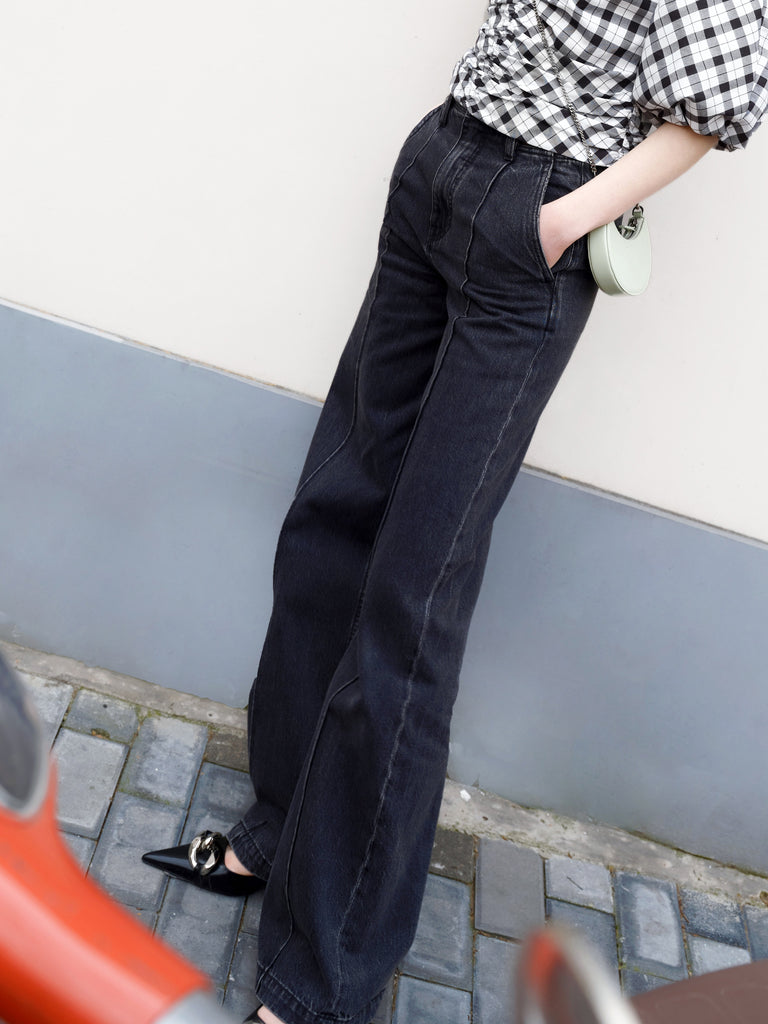 MO&Co. Women's Cutout Straight Leg Cotton Jeans Loose Cowboys Blue Jeans For Woman