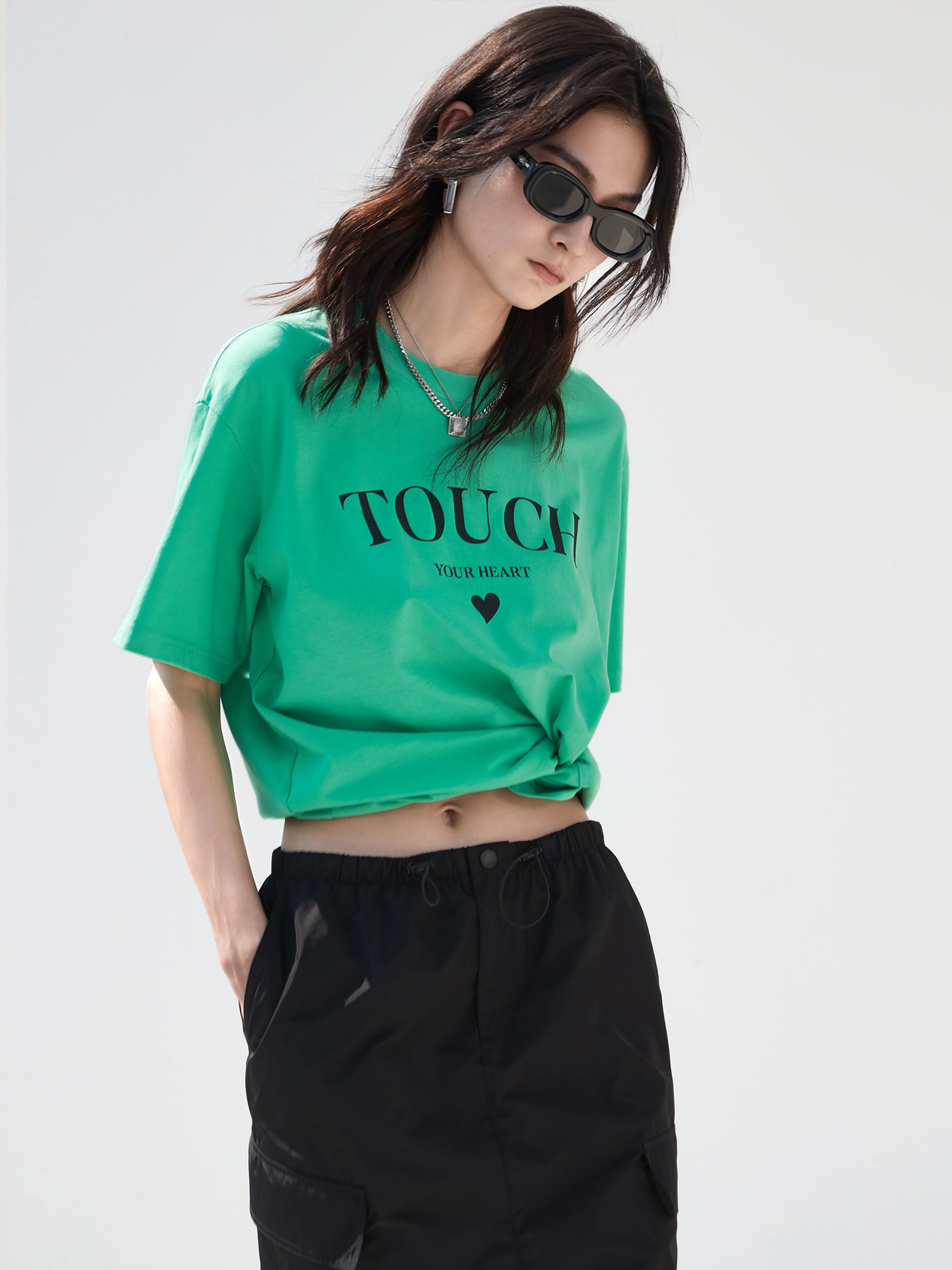 Green Sweetheart Print Cotton Causal Short Sleeves T-Shirt