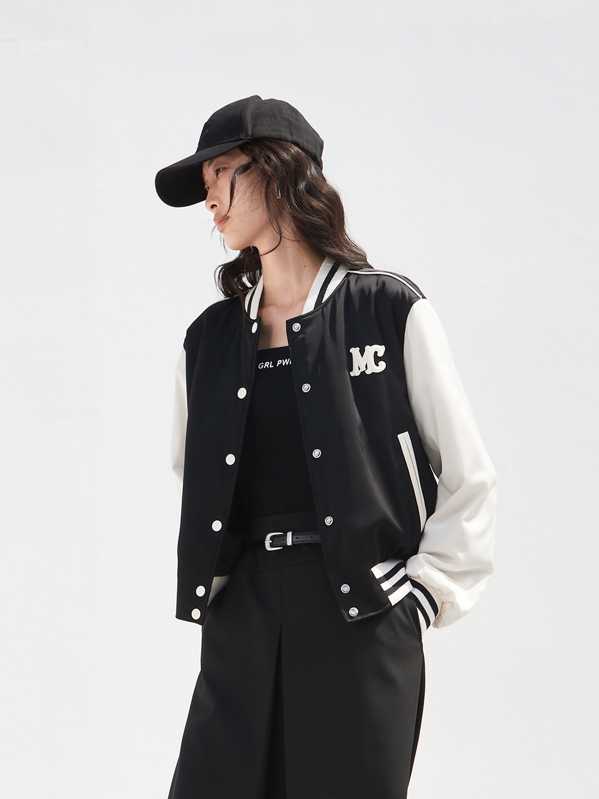 Contrast Embroidered Logo Baseball Bomber Jacket