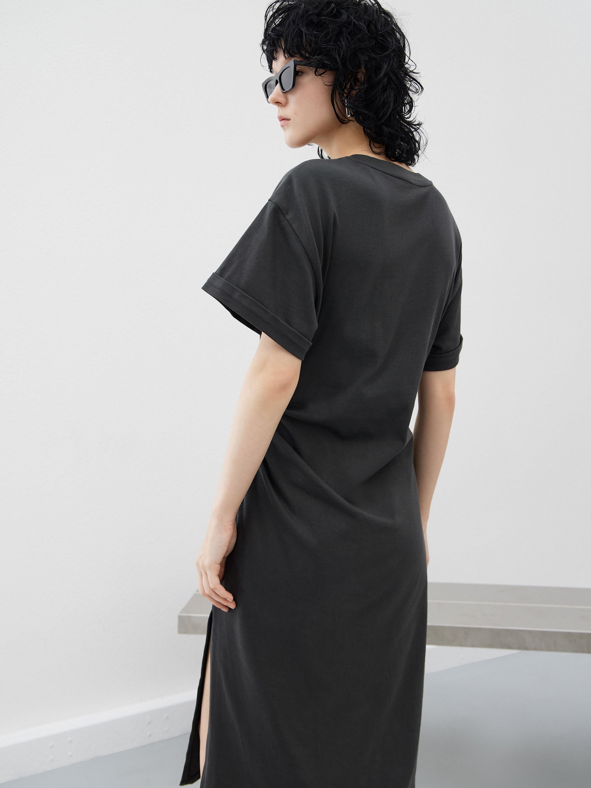 Pleated Sequin Details Casual Grey Dress