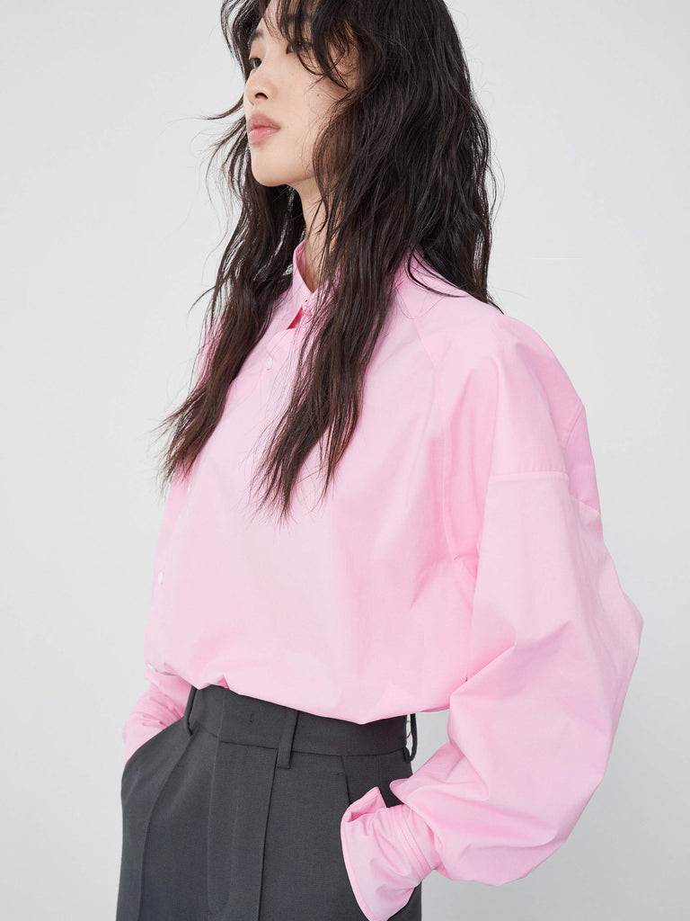 Mandarin Style Slanted Placket Pink Shirt