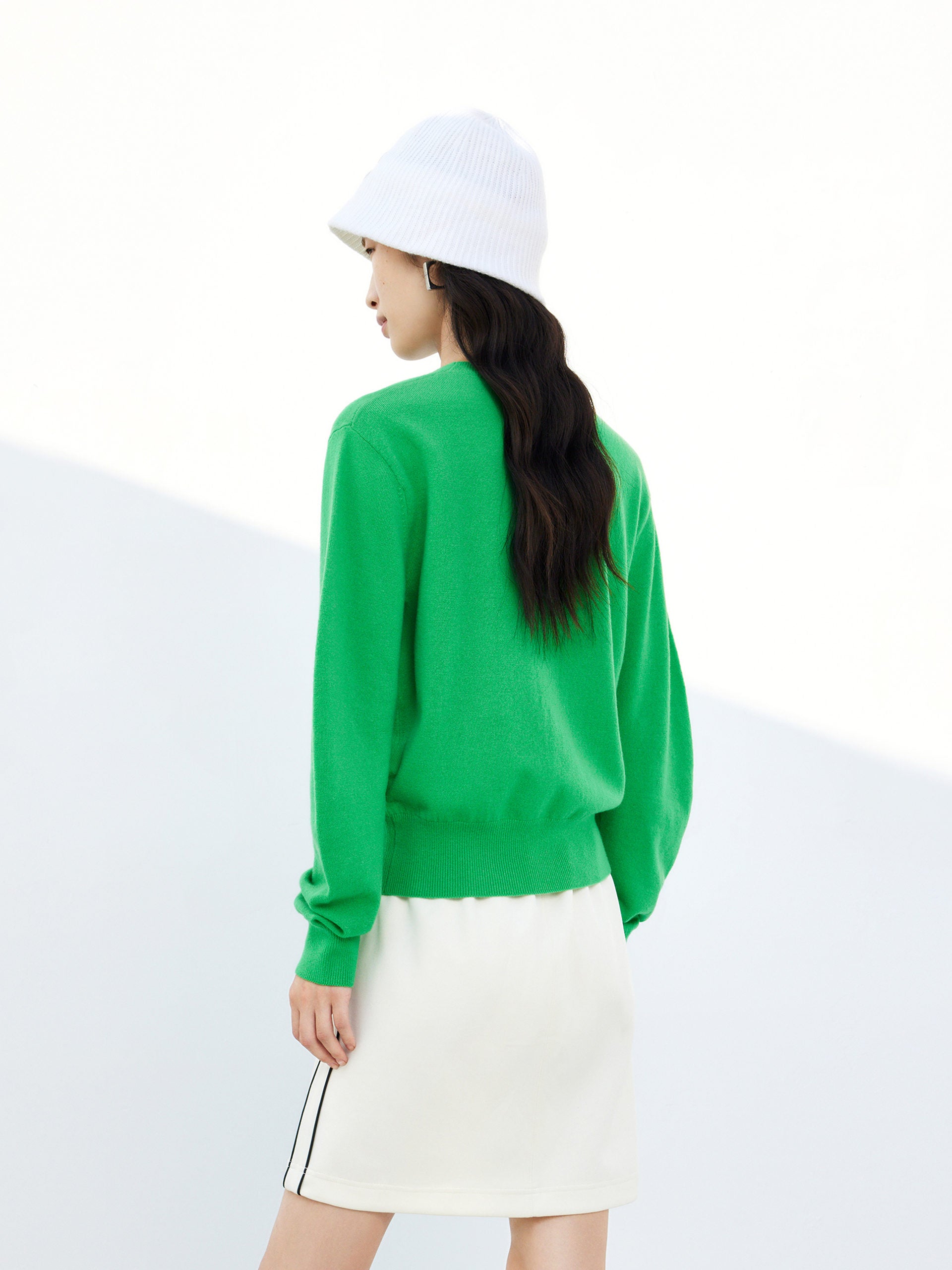 Floral Jacquard Wool Sweater Pullover in Green