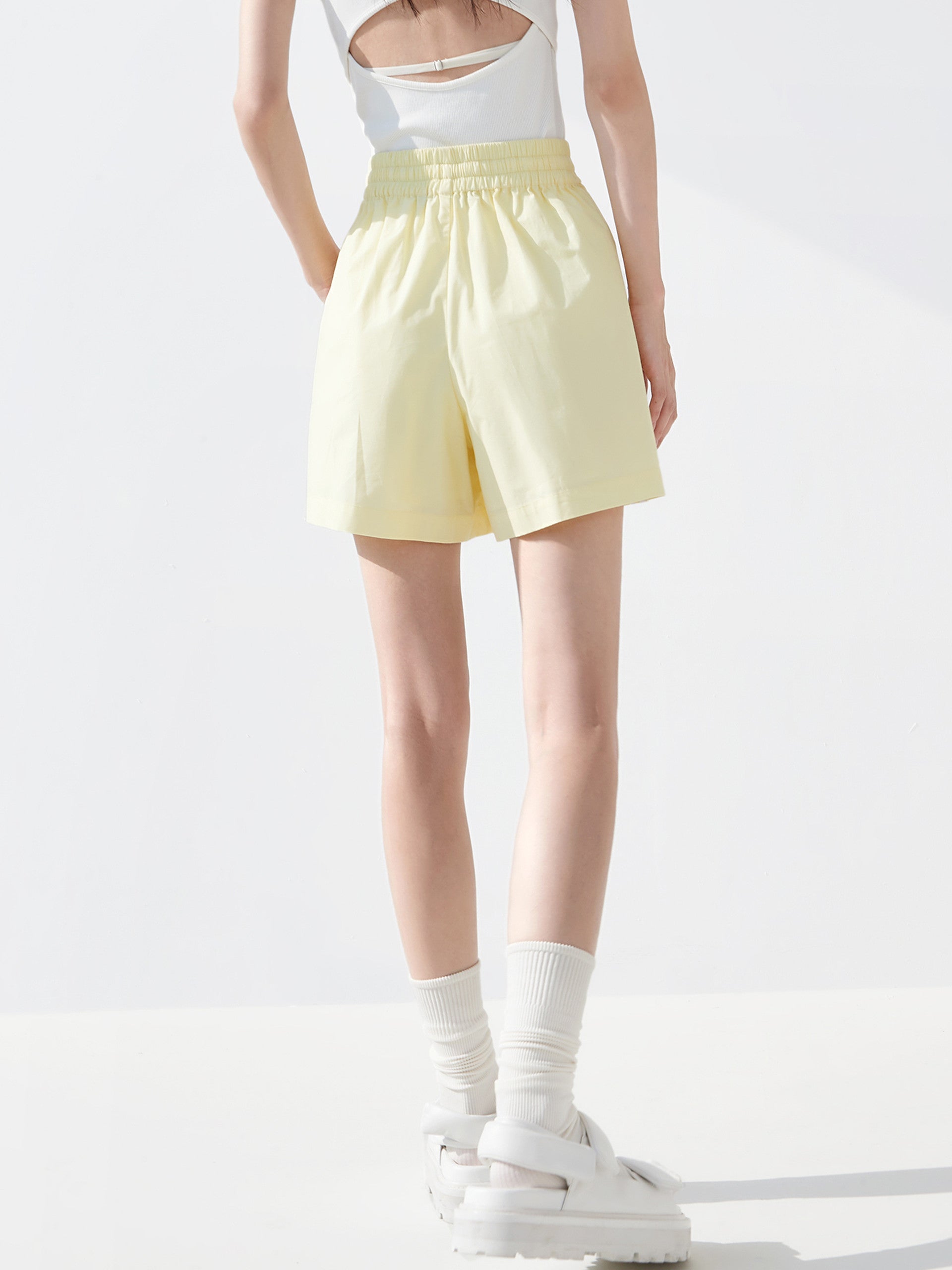 Contrast Trim Drawstring Athleisure Causal Shorts in Yellow