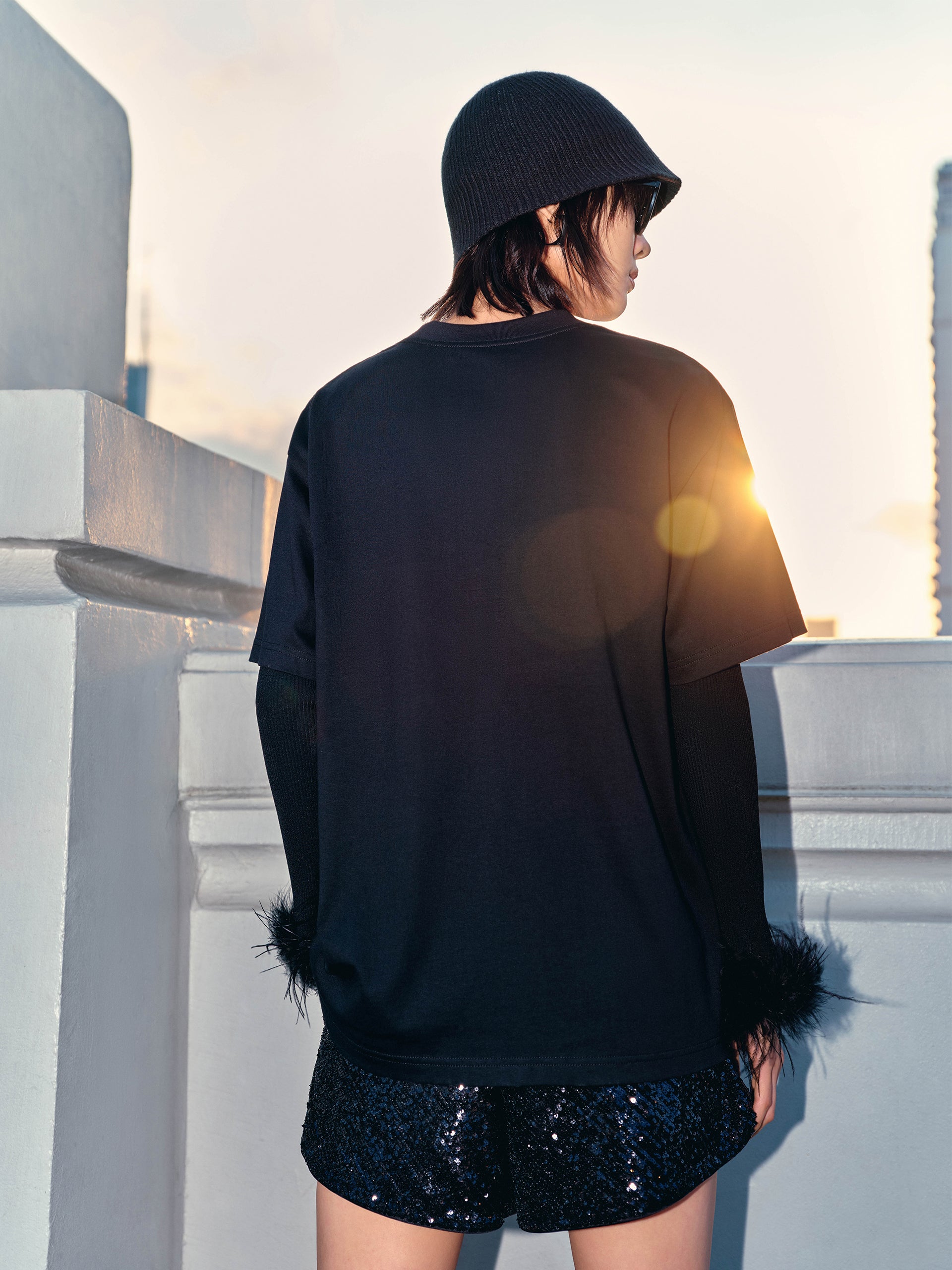 Black Sweetheart Print Cotton Causal Short Sleeves T-Shirt