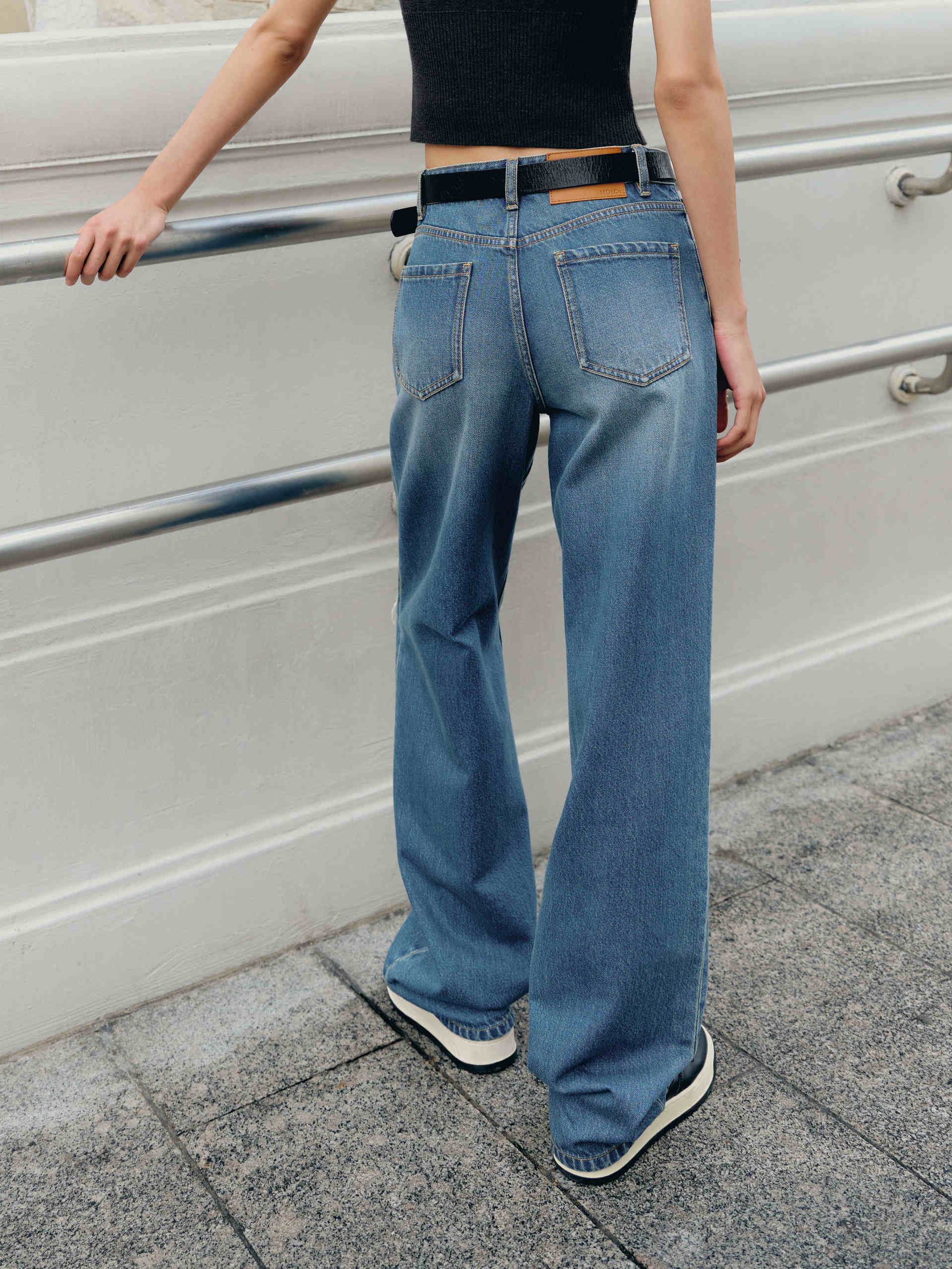 Ripped Straight Leg Destroyed Cotton Jeans