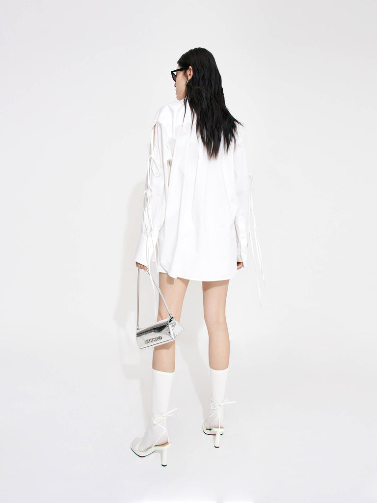 MO&Co. Women's Cotton Blend Cutout Details Oversized Shirt in White