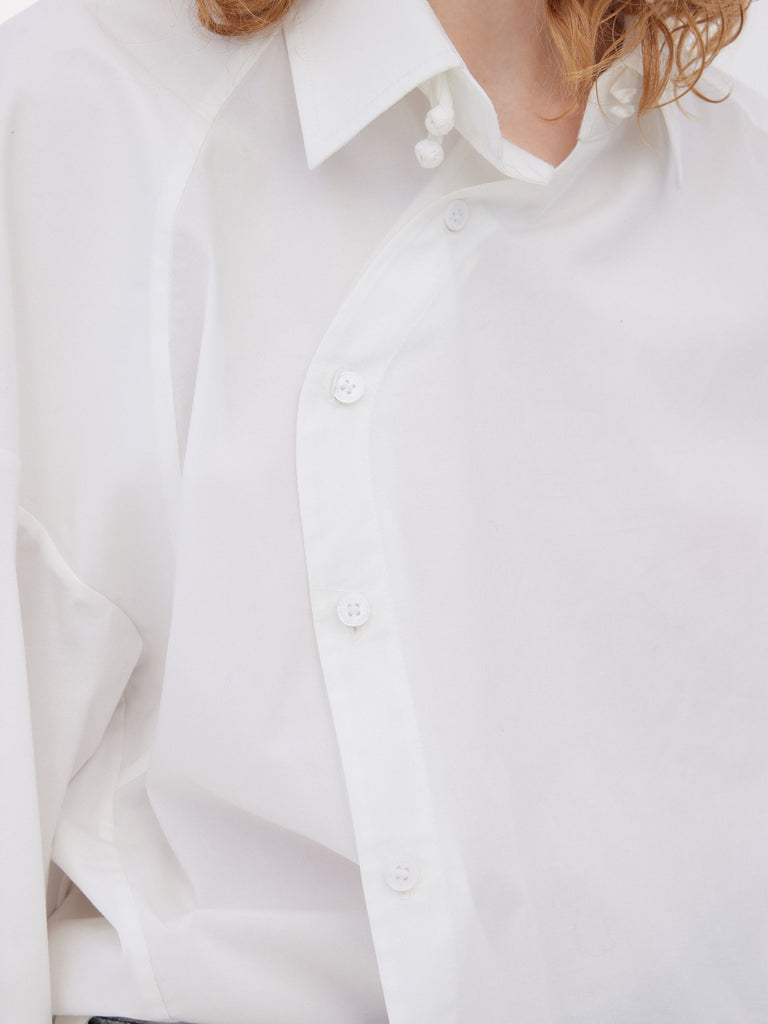 Mandarin Style Slanted Placket White Shirt