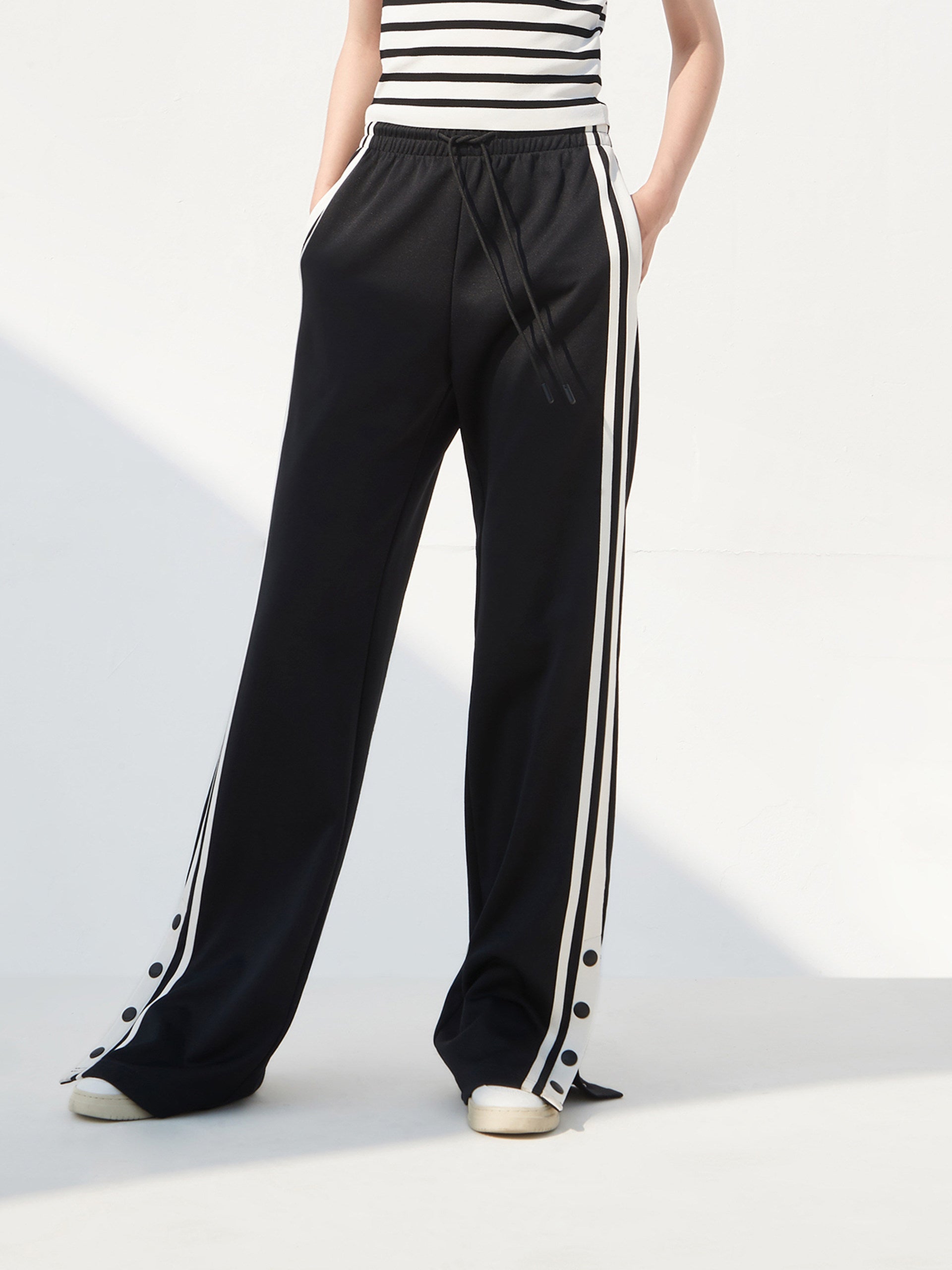 Contrast Drawstring Waist Full Length Causal Pants