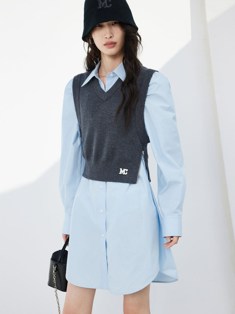 Long Sleeves Two Piece Shirt Dress in Blue