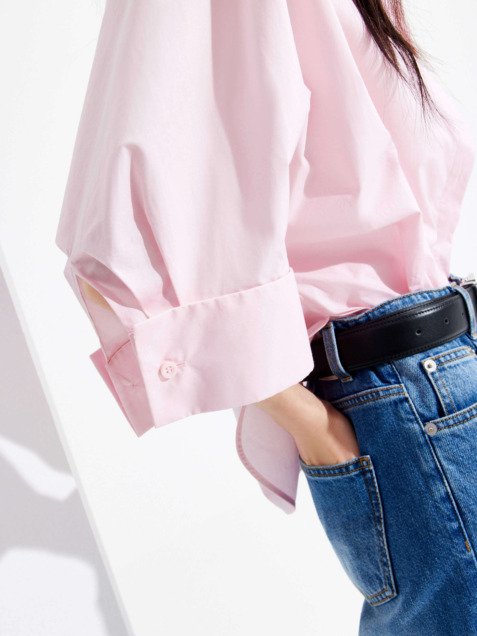 MO&Co. Women's Loose-fit Cotton Blend 3/4 Sleeves Shirt in Pink