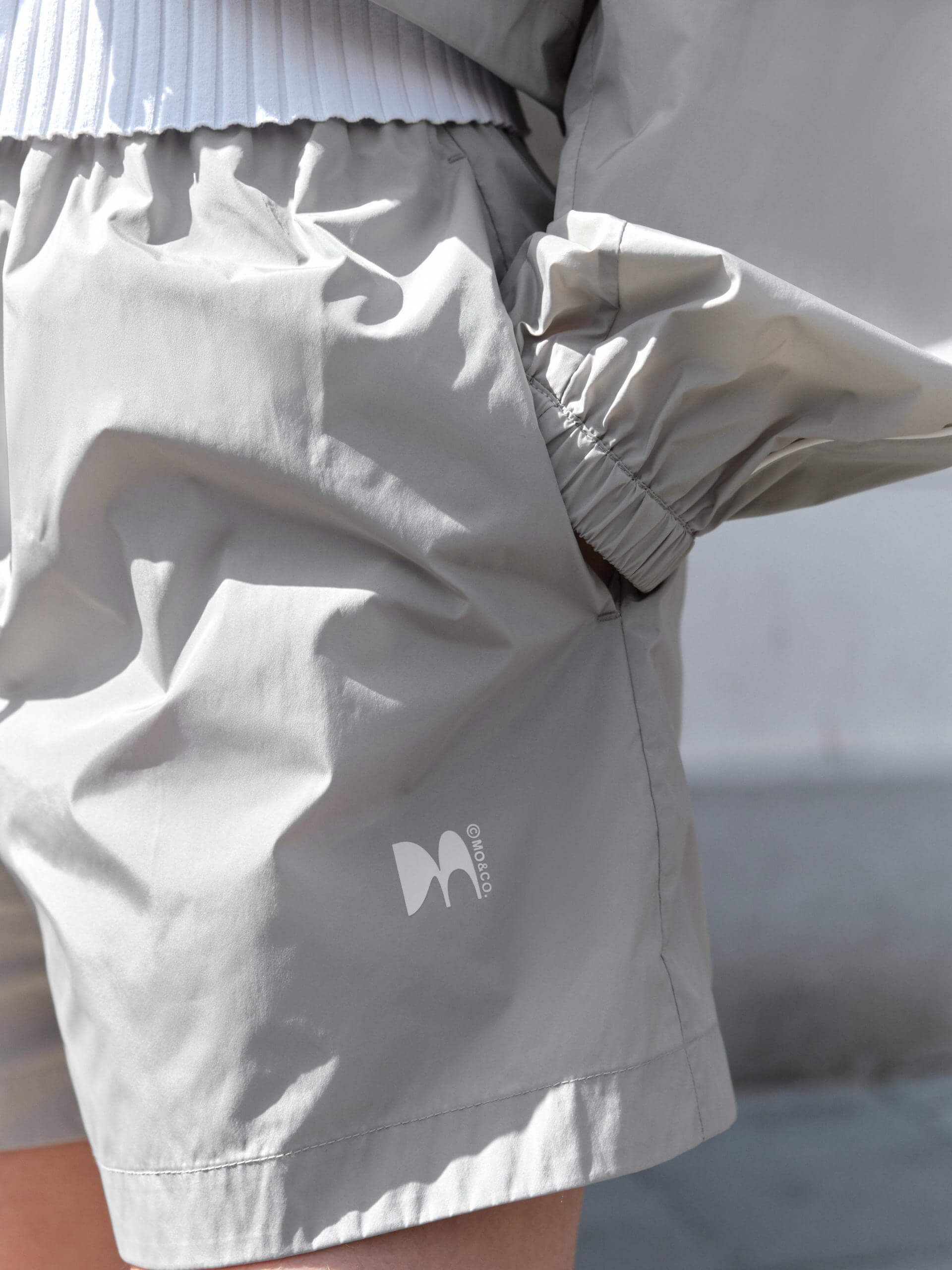 MO&Co. Women's Drawstring Athleisure Sun Protection Sporty Track Shorts in Grey