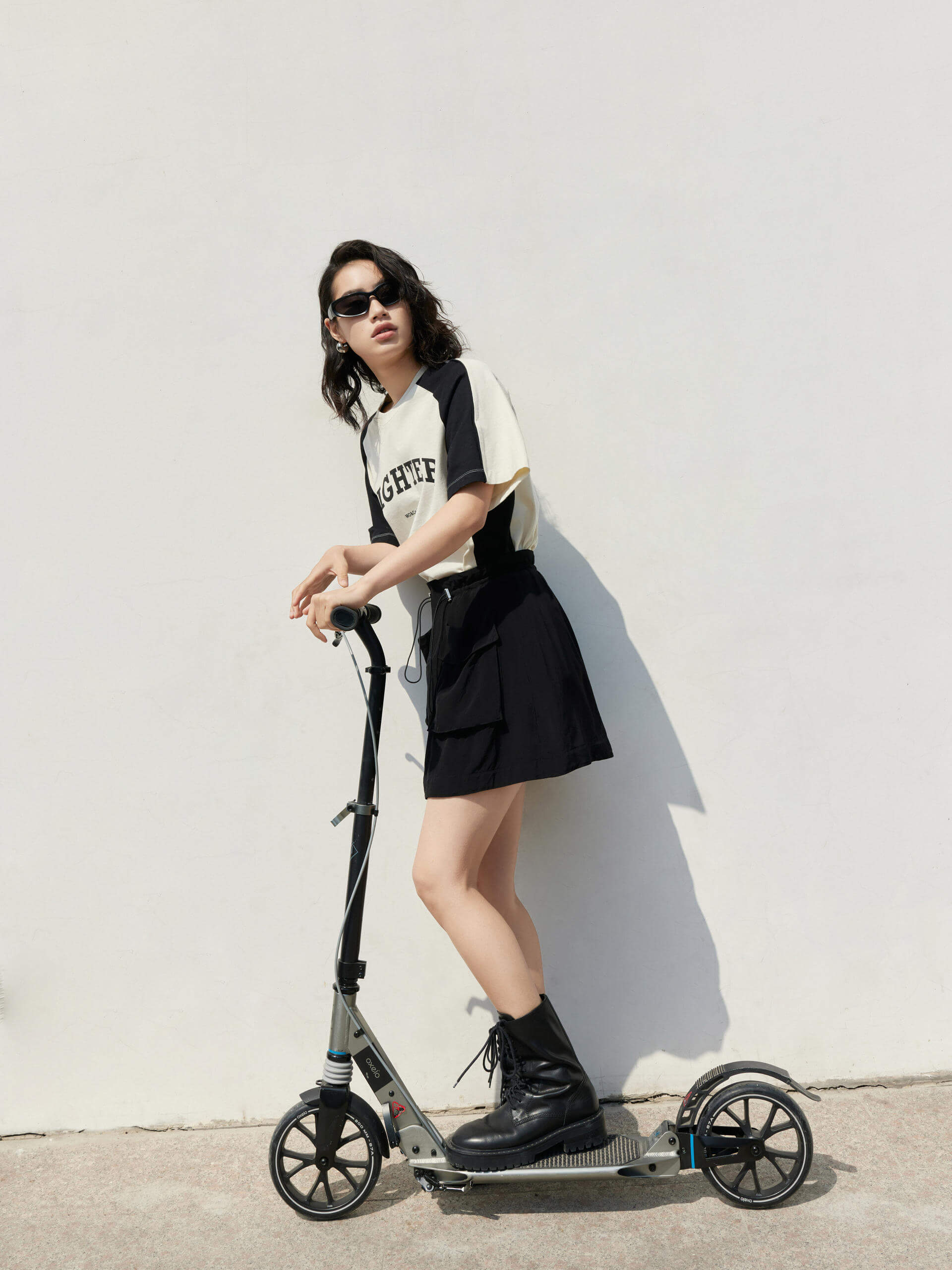 MO&Co. Women's Color Block Letter Print Relaxed Fit Cotton T-shirt in Beige featuring raglan sleeves with color block details, a letter print on the chest, the relaxed fit and crew neckline give you maximum comfort wherever you go.