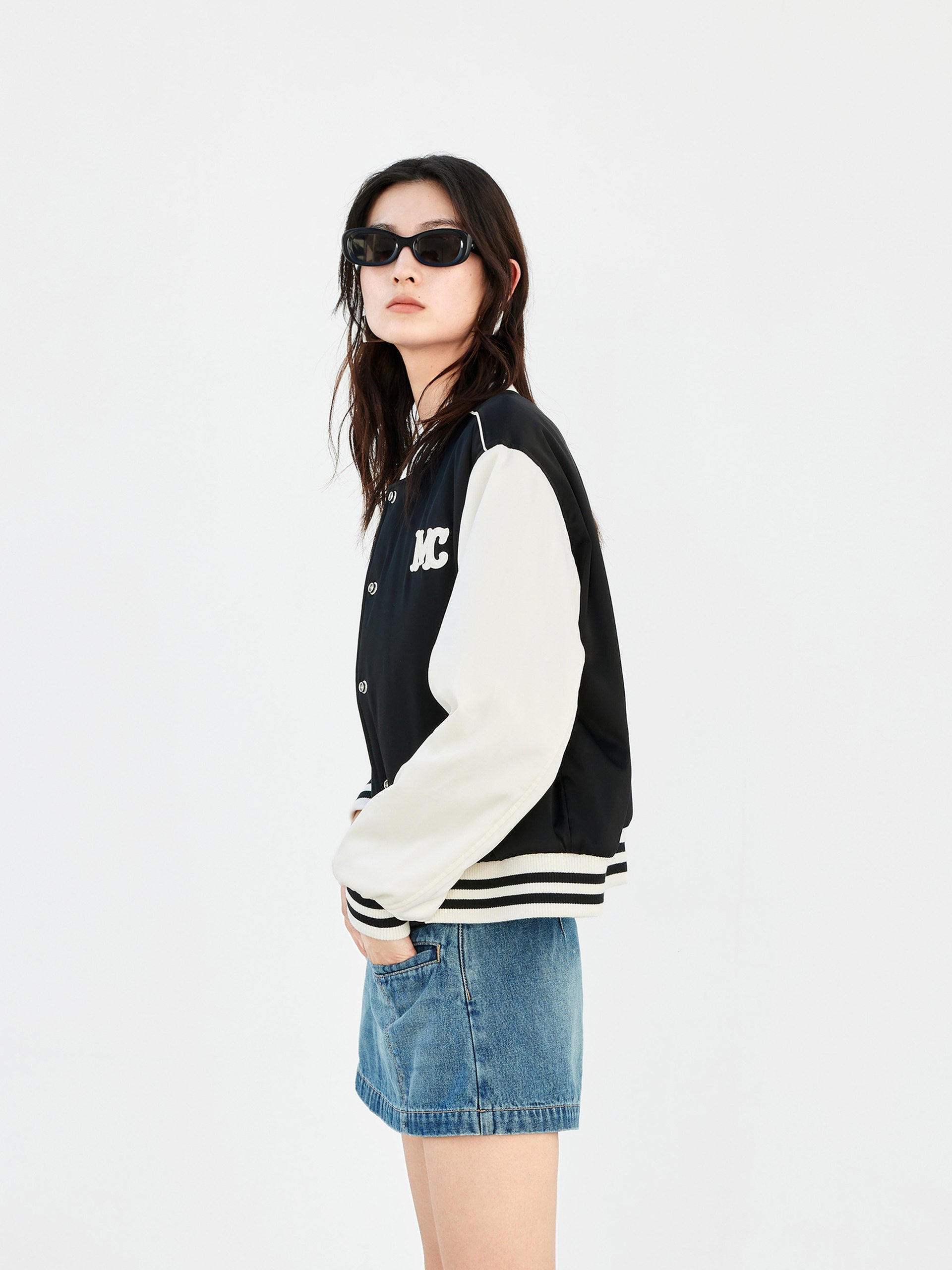 Contrast Embroidered Logo Baseball Bomber Jacket