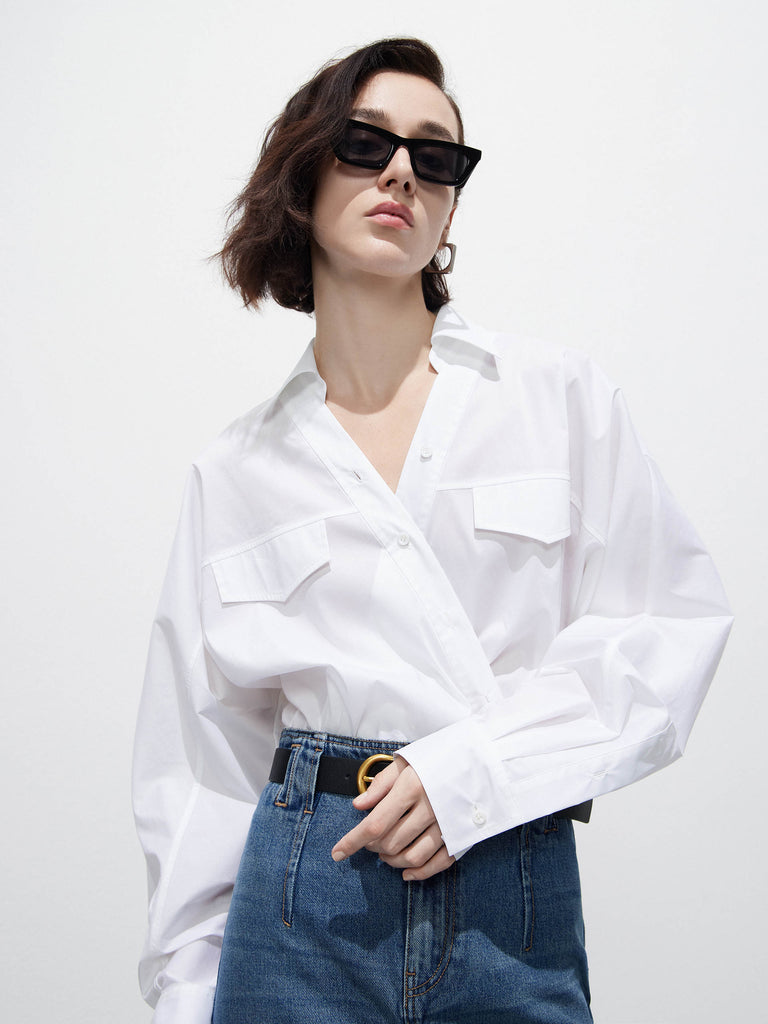 Women's Batwing Sleeves Two-way Style Shirt Top in White