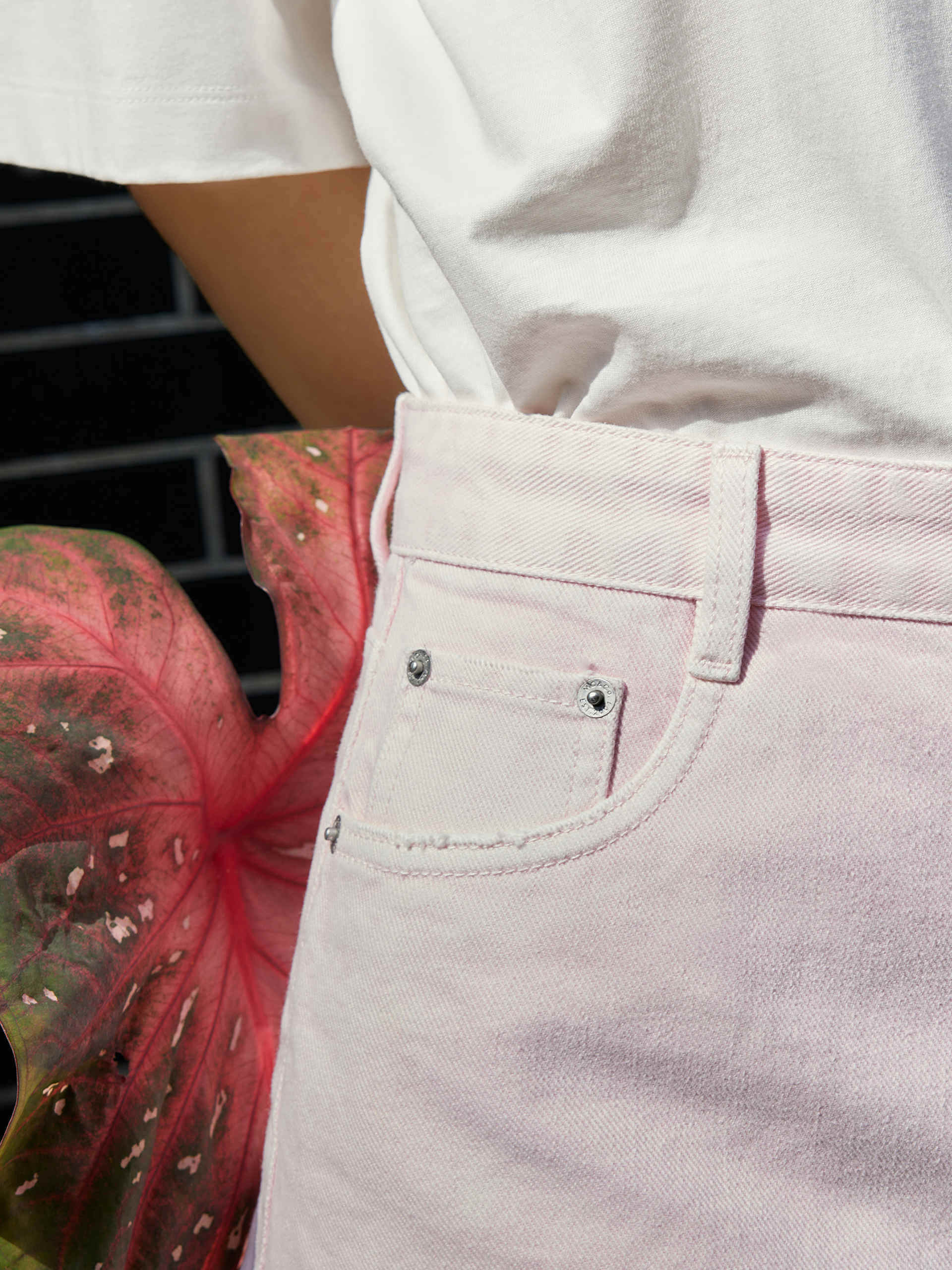 MO&Co. Women's Ripped Details Light Pink Denim Cotton Shorts