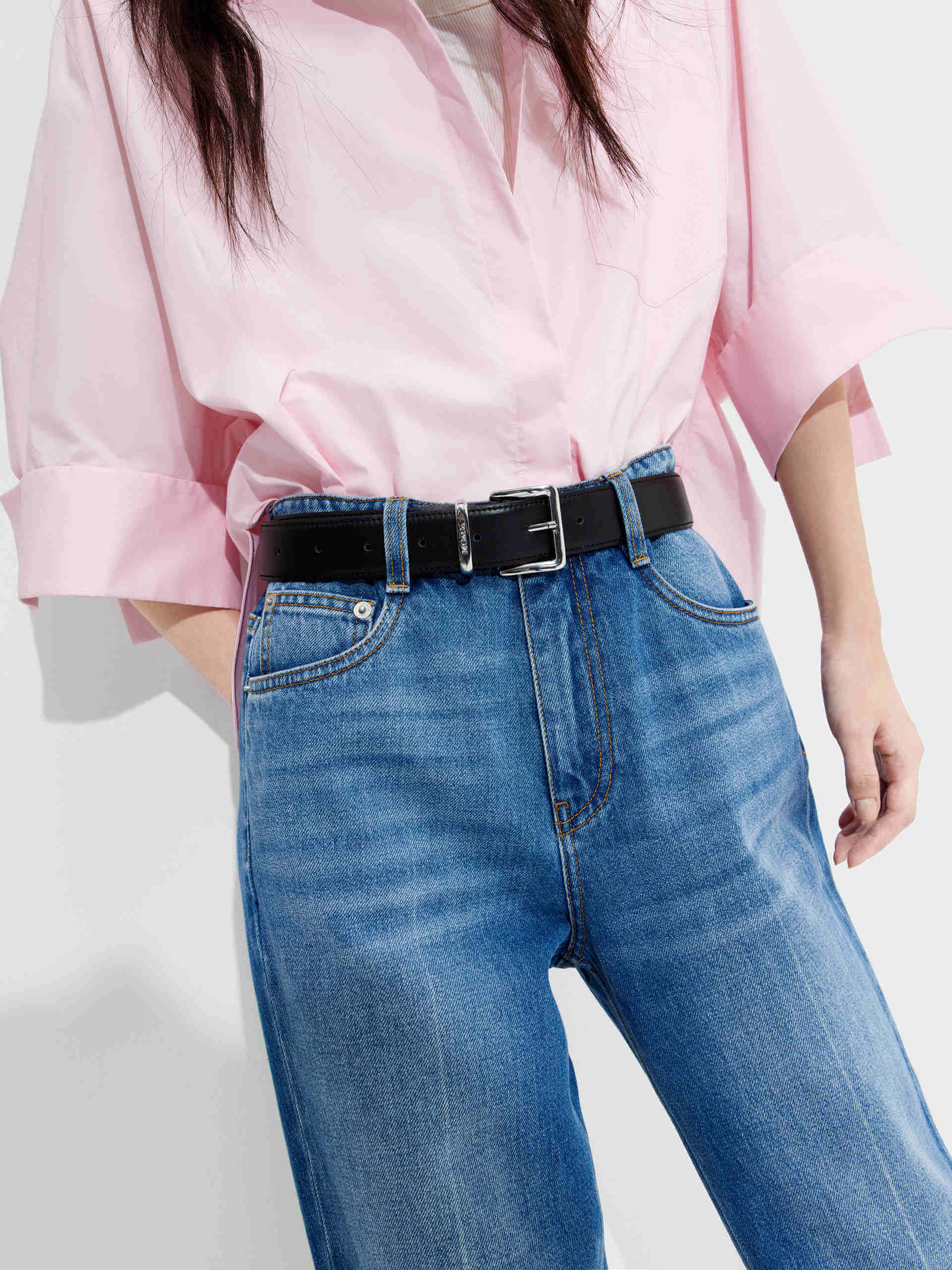 MO&Co. Women's Loose-fit Cotton Blend 3/4 Sleeves Shirt in Pink