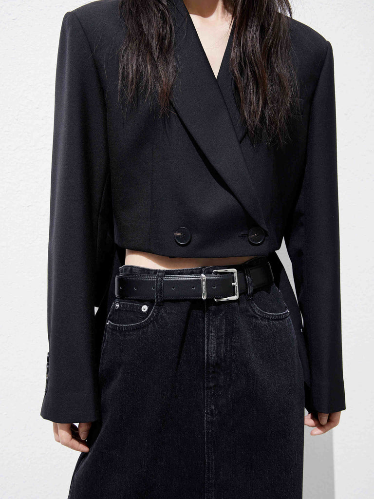 Women's Deconstructed Hem Wool-blend Suit Blazer in Black