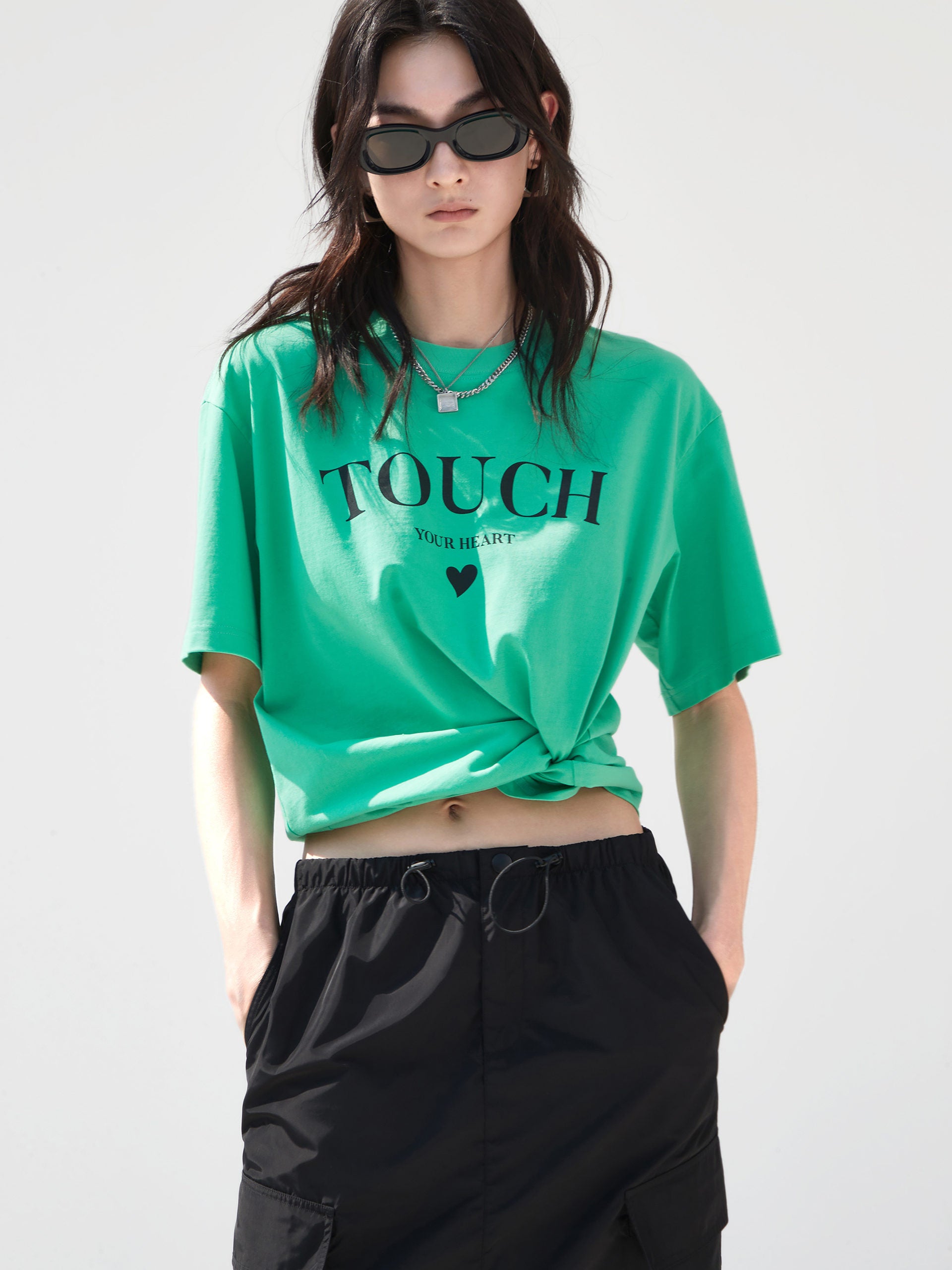 Green Sweetheart Print Cotton Causal Short Sleeves T-Shirt