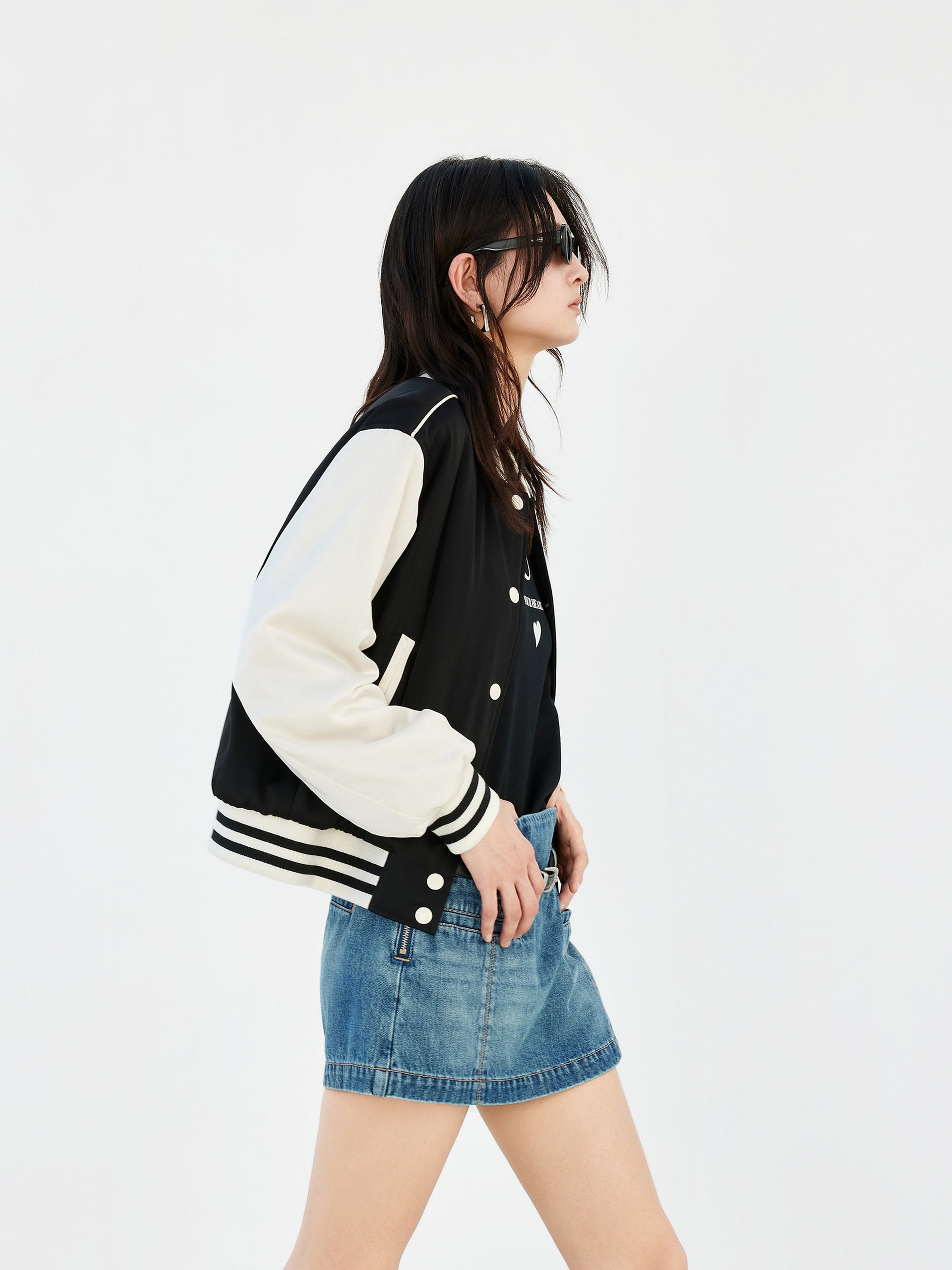 Contrast Embroidered Logo Baseball Bomber Jacket