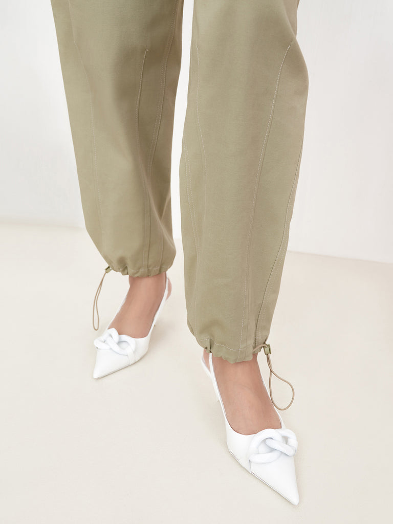 Women's Drawstring Waist Casual Cargo Pants in Olive