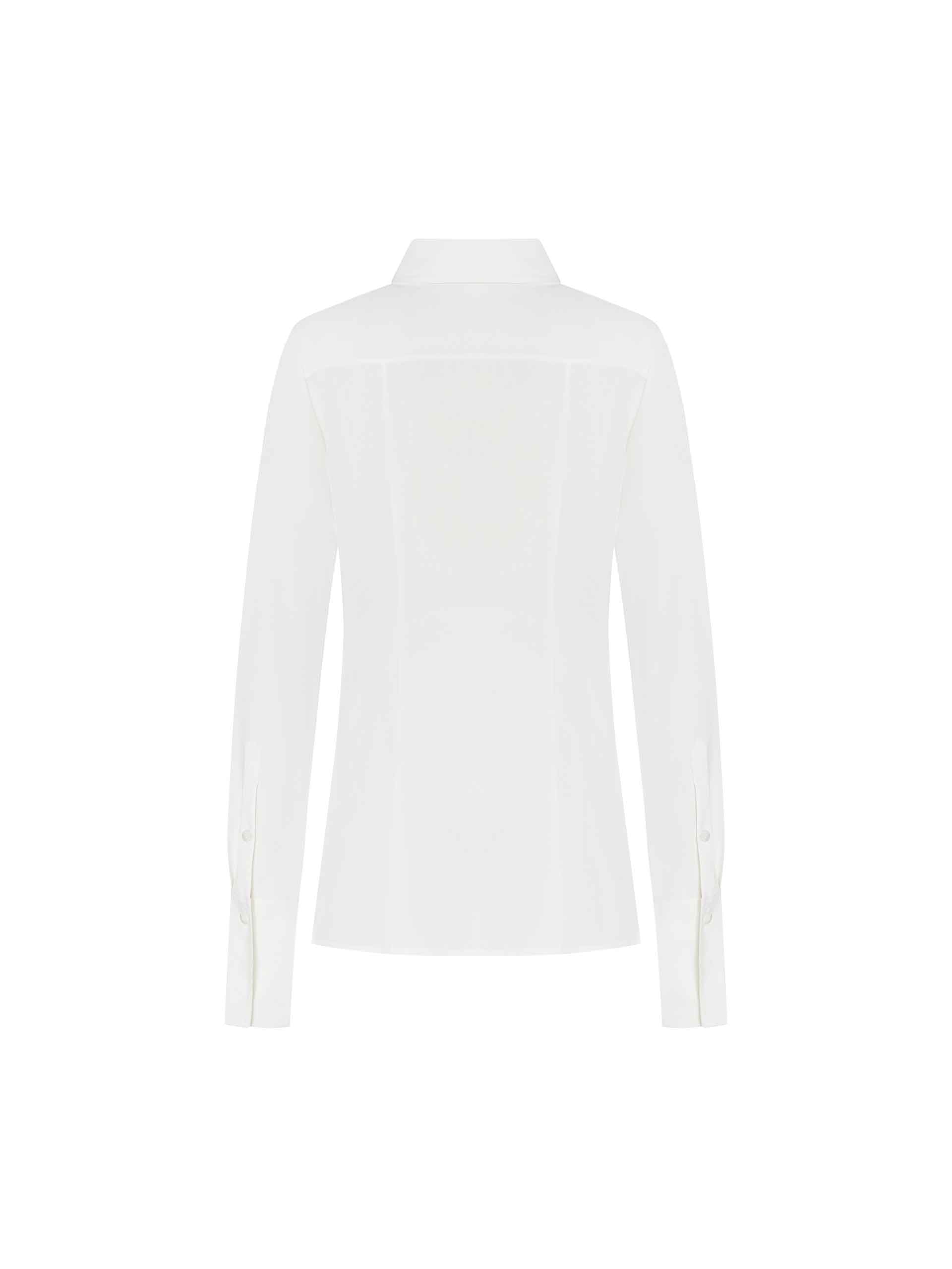 MO&Co. Women's Silk Blend Collared Slim Fit Long Sleeve Shirt in White