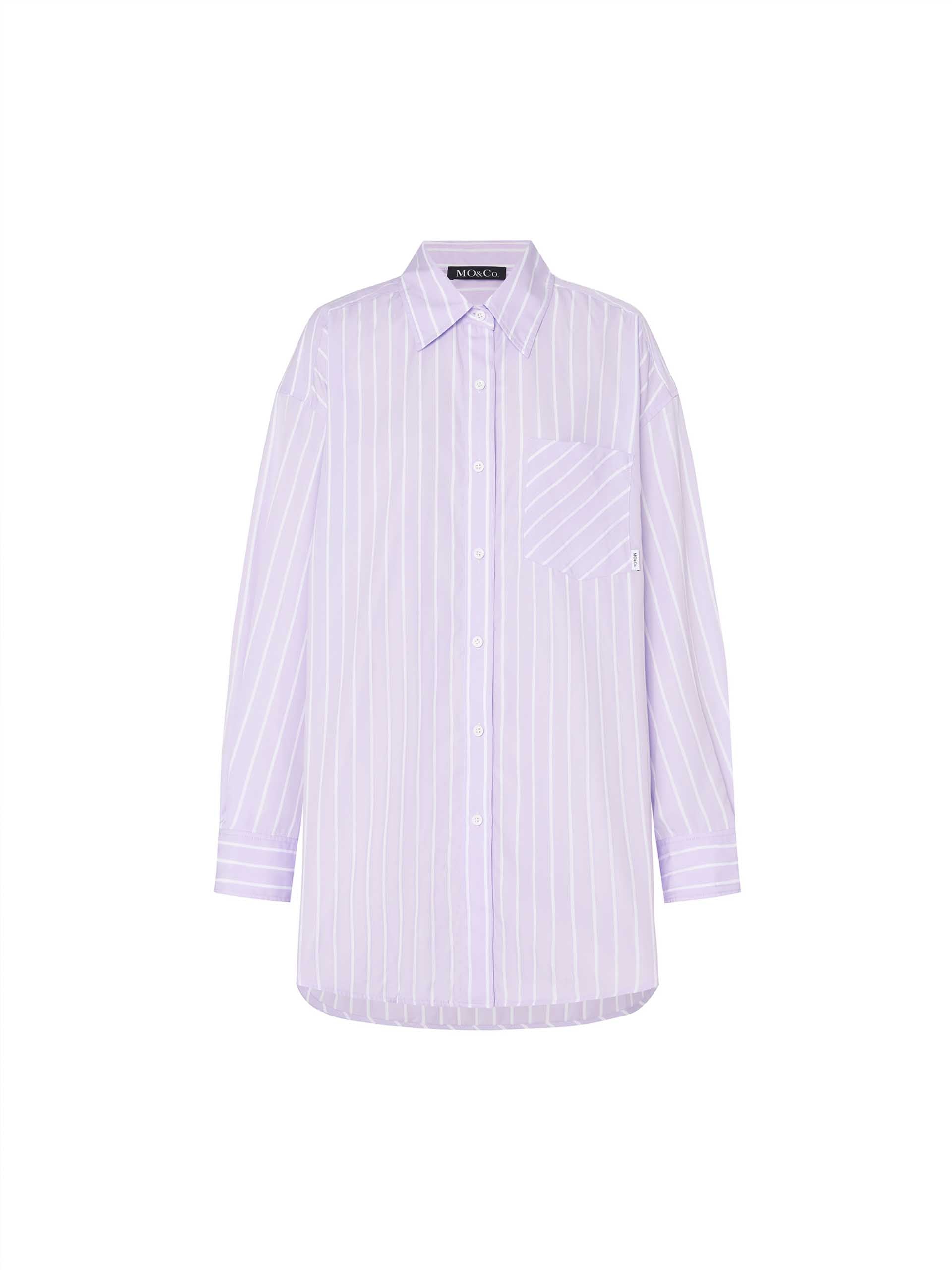 MO&Co. Women's Classic Relaxed Fit Striped Cotton Shirt in Purple