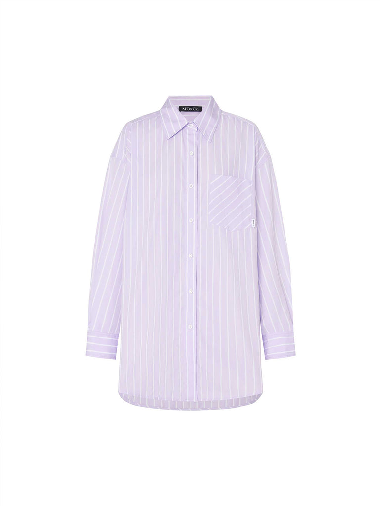 MO&Co. Women's Classic Relaxed Fit Striped Cotton Shirt in Purple