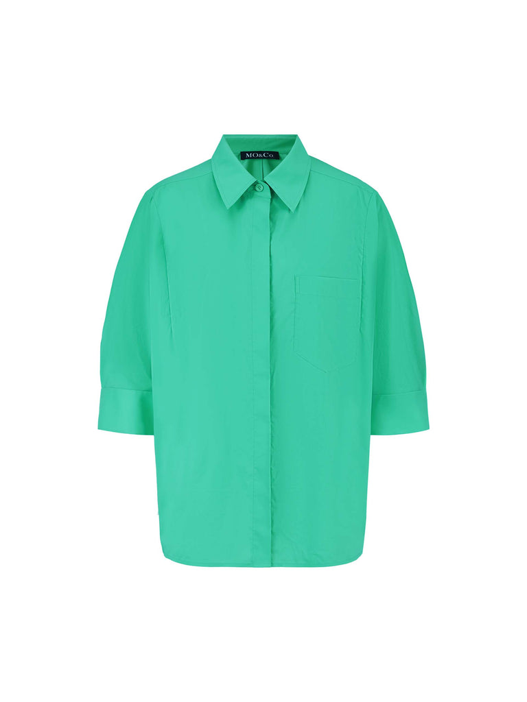 MO&Co. Women's Loose-fit Cotton Blend 3/4 Sleeves Shirt in Green