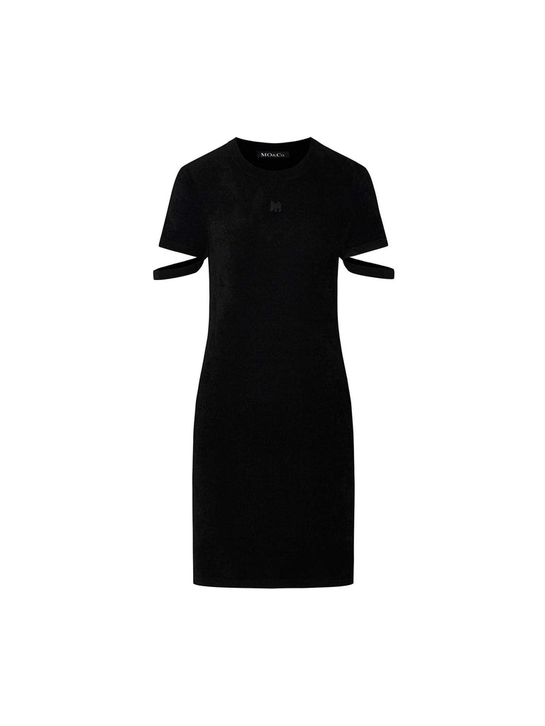 MO&Co. Women's Black Cut Out Sleeve Straight Fit T-Shirt Dress