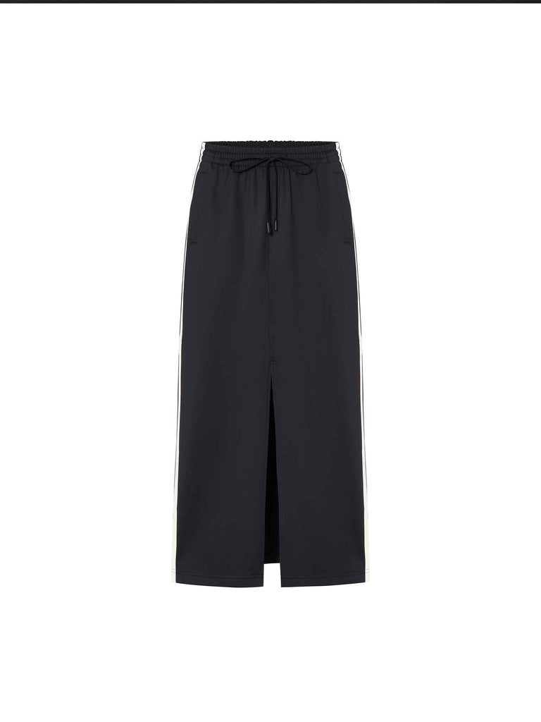 MO&Co. Women's Black Drawstring Waist Pocket Maxi Skirt with Slit
