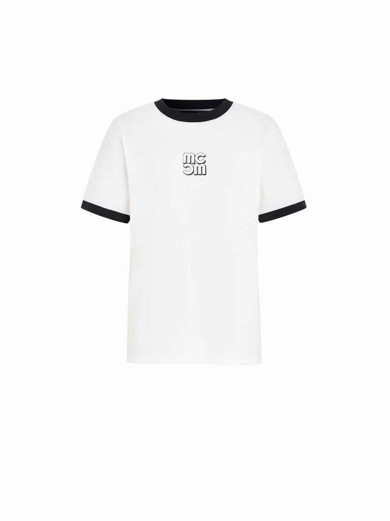 MO&Co. Women's Crew Neck Contrast Trim Regular Cotton T-shirt in White