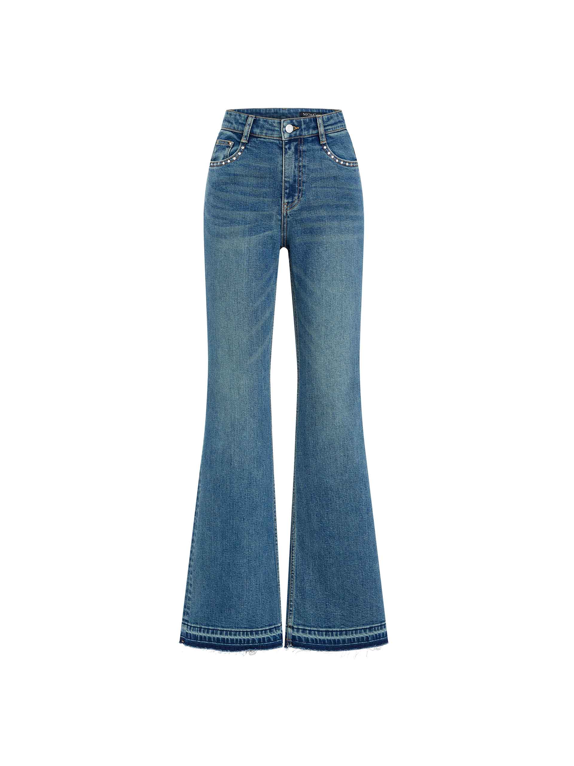 MO&Co. Women's Zircon Detail Straight-leg Flared Jeans in Blue