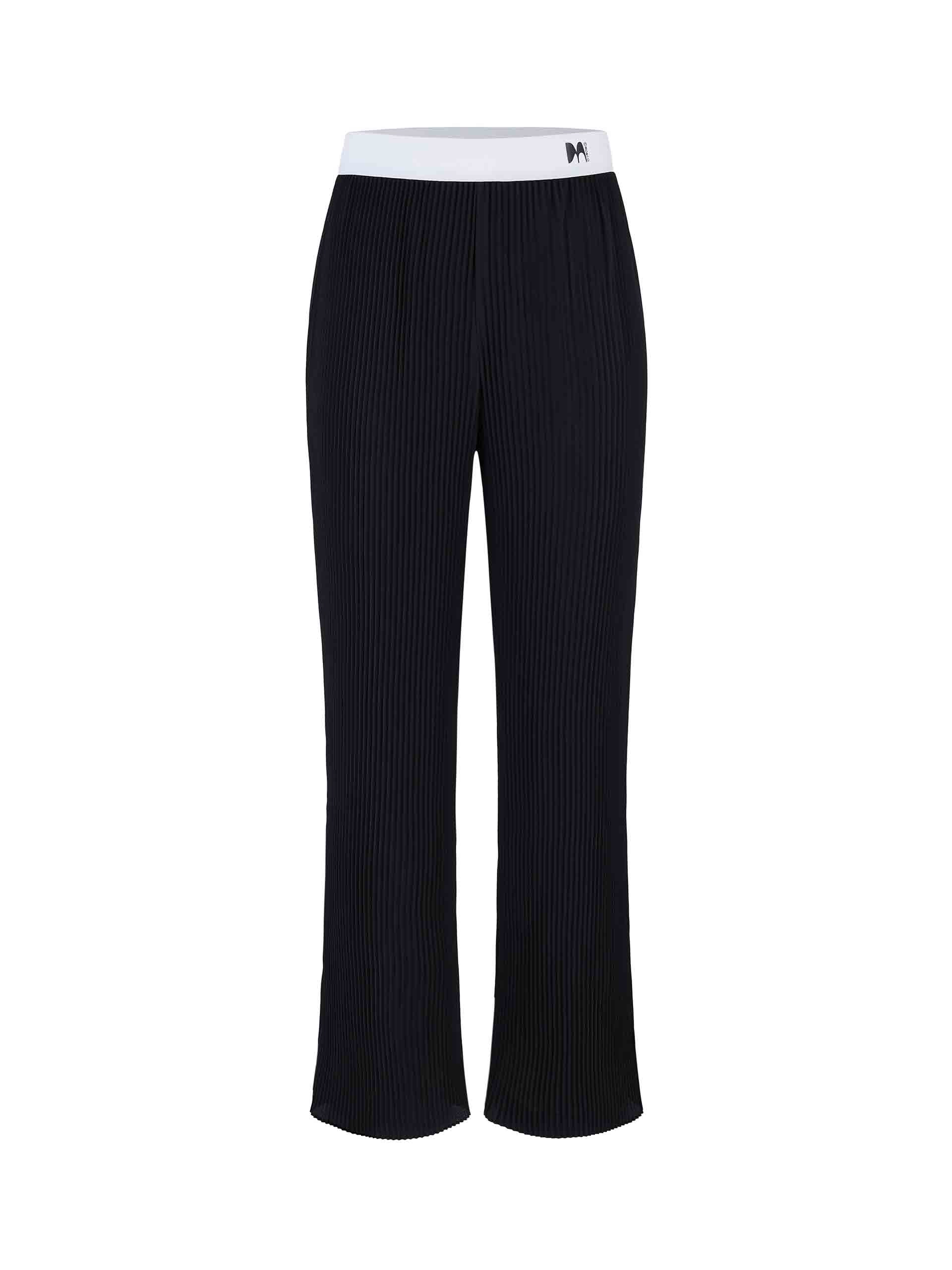 MO&Co's Structured Contrast Detail Pants in Black. Featuring a contrasting elastic waistband and structured texture fabric, these pants are sure to elevate any look.