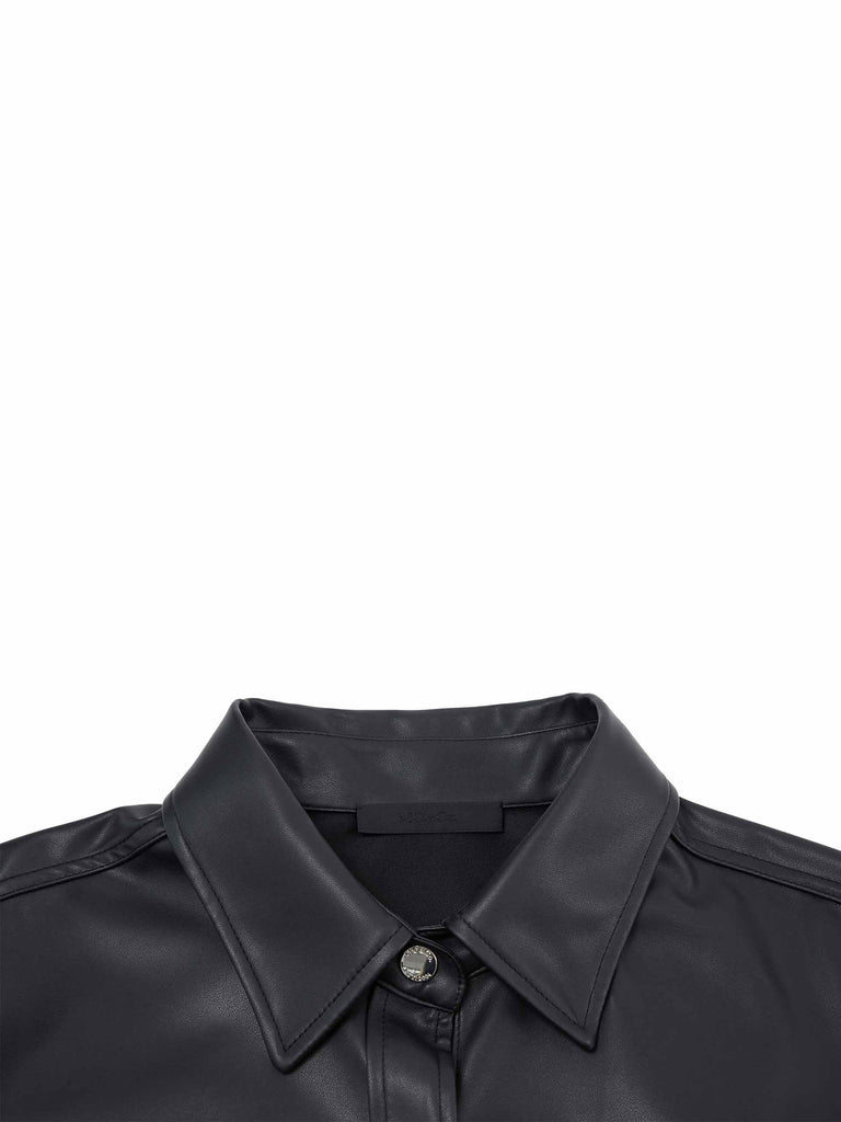 MO&Co. Women's Black Faux Leather Classic Overshirt