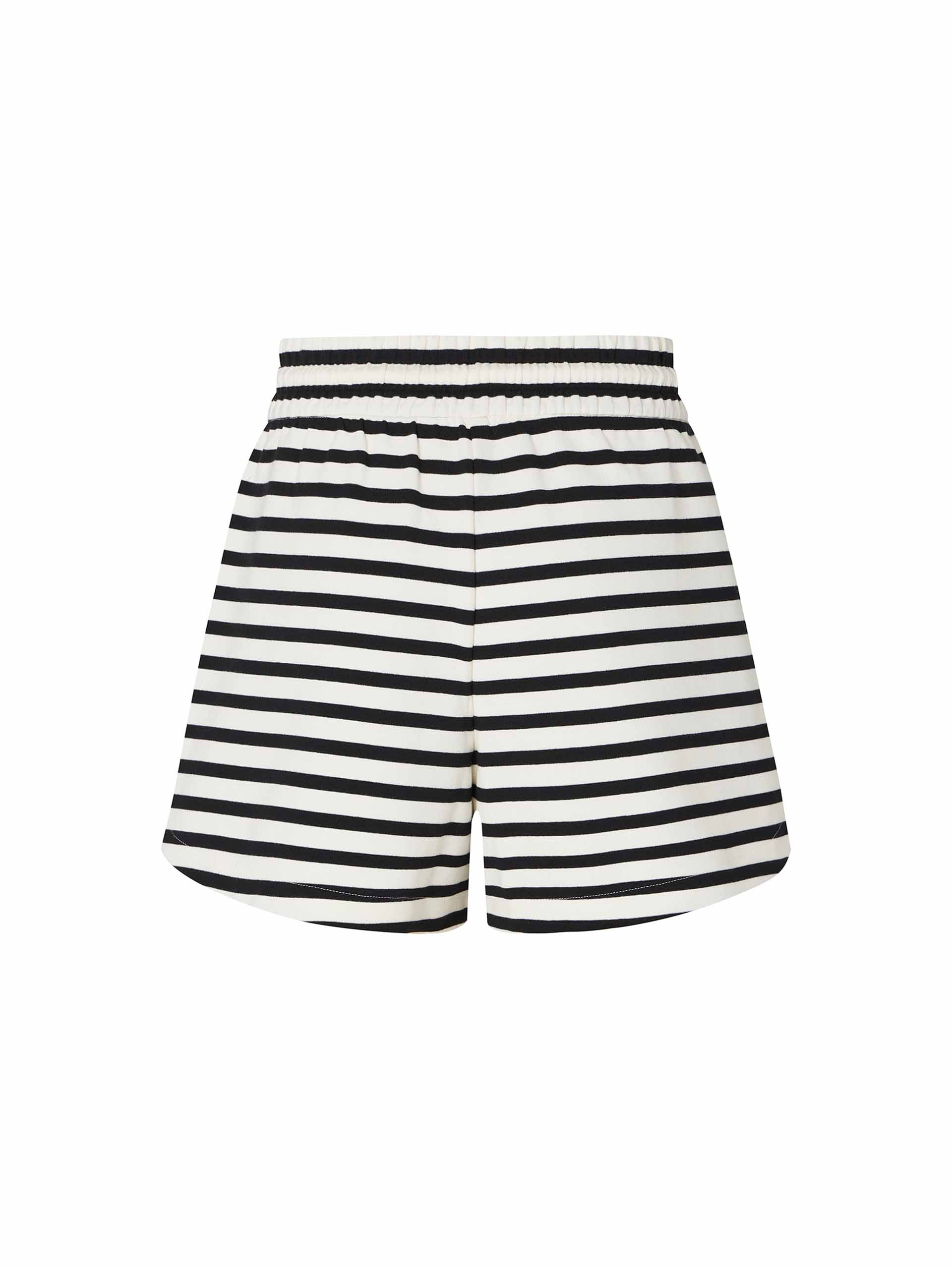 MO&Co. Women's Striped Casual Drawstring Waist Loose Sweater Shorts in White and Black