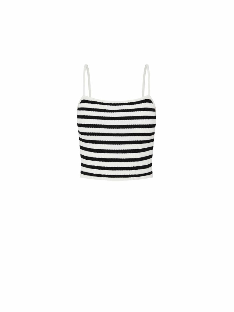 MO&Co. Women's Striped Crop Cardigan Set with Spaghetti Tank Top