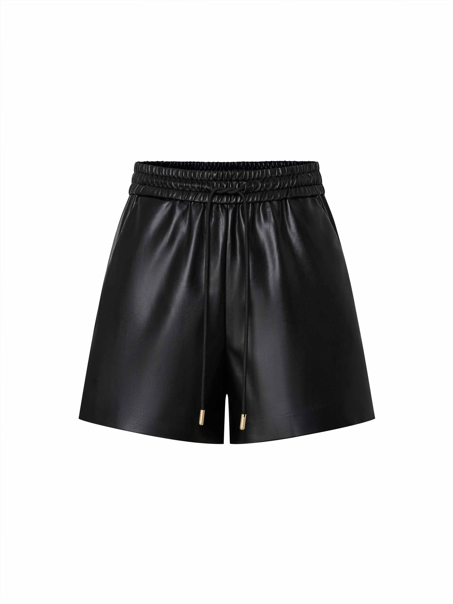 MO&Co. Women's Black Elastic Drawstring Waist PU Shorts