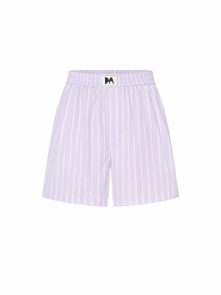 MO&Co. Women's Elastic Waist Striped Cotton Shorts in Purple