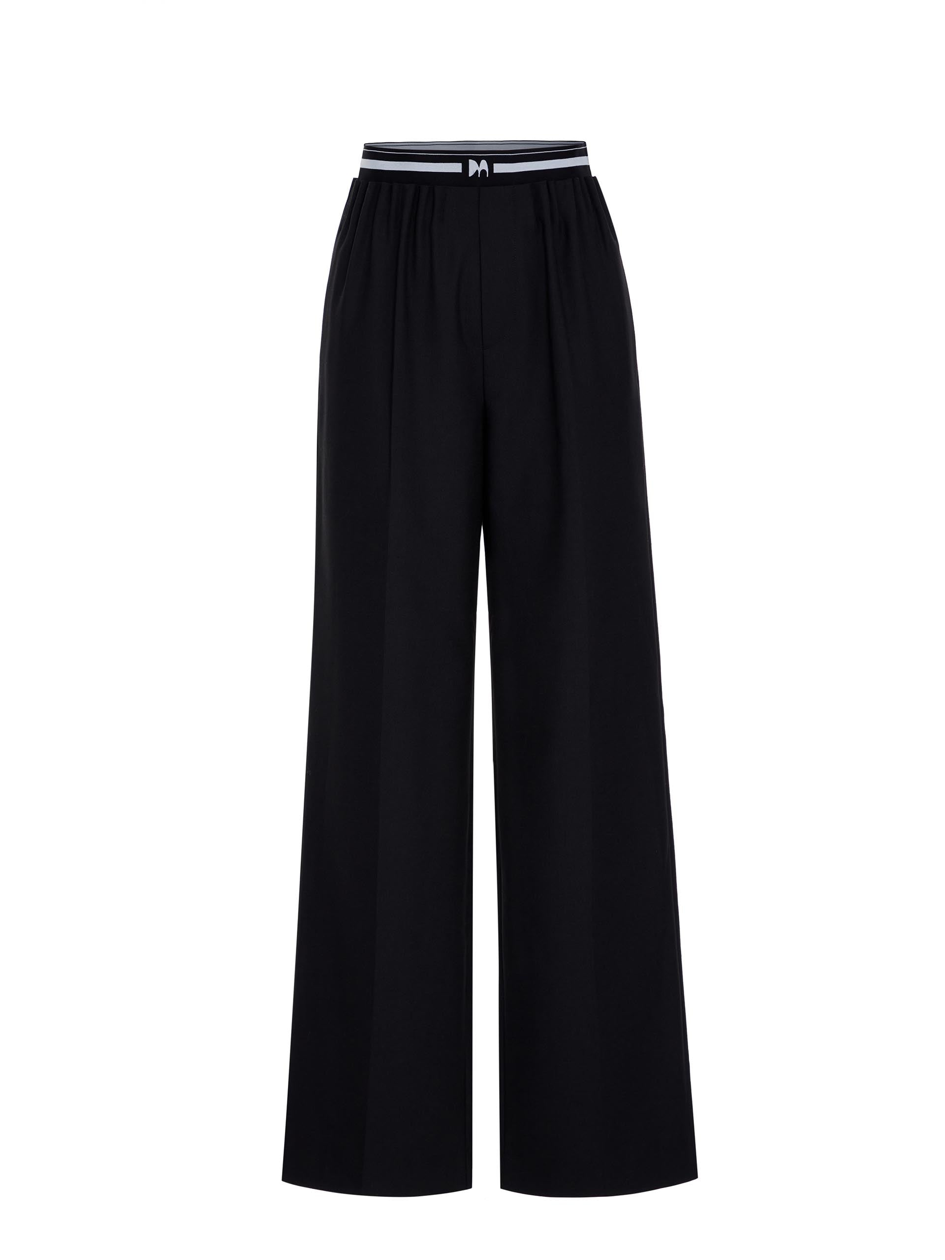 MO&Co. Women's Black Wool Blend Elastic Waist Tailored Trousers