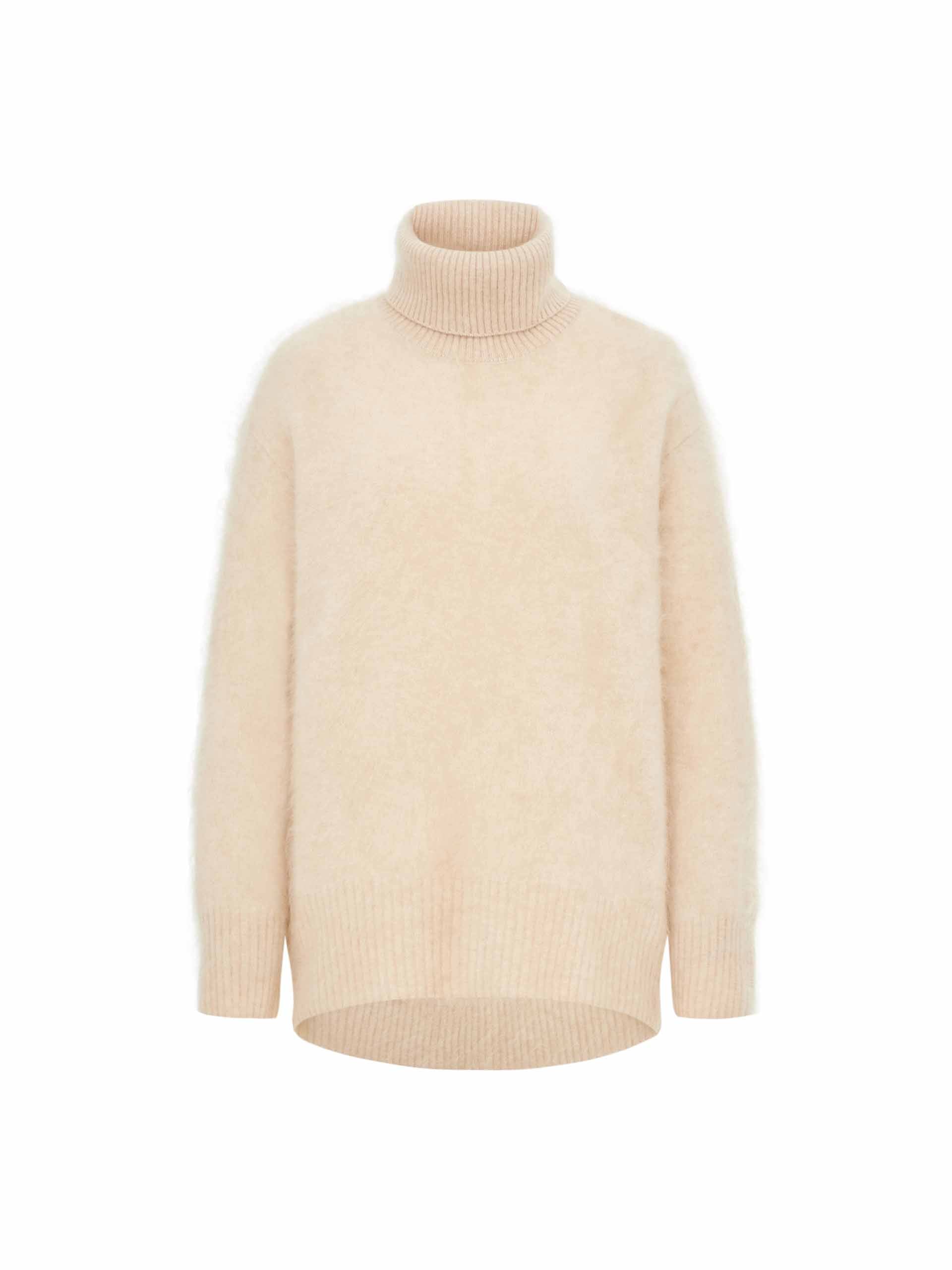 MO&Co. Noir Women's Turtleneck Pure Cashmere Oversized Sweater Beige