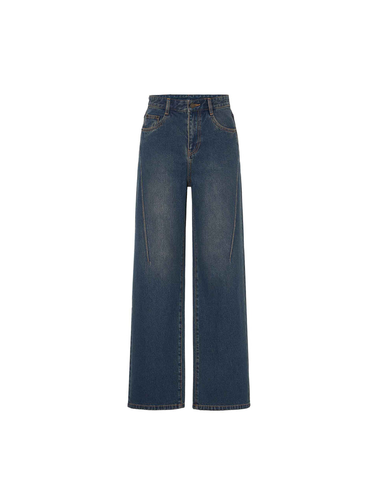 MO&Co. Women's Seams Detail Straight and Wide Leg Jeans in Blue
