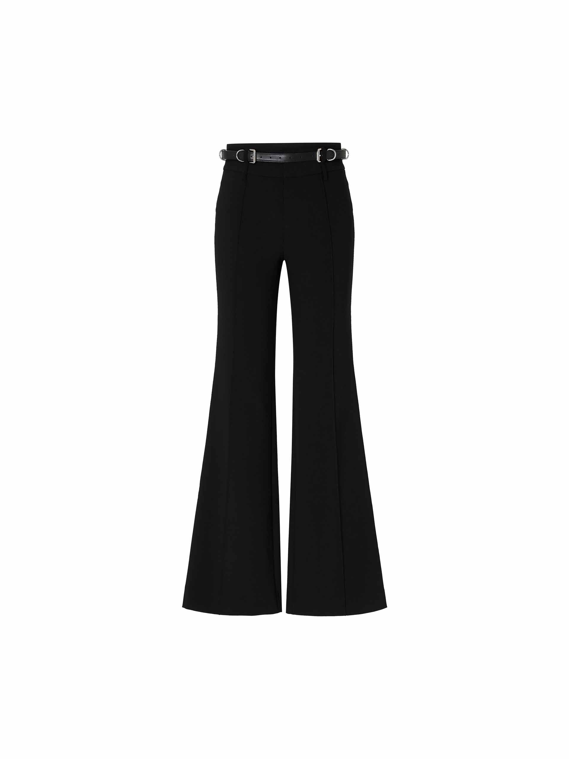 MO&Co. Women's Black Full Length Flared Pants with Belt